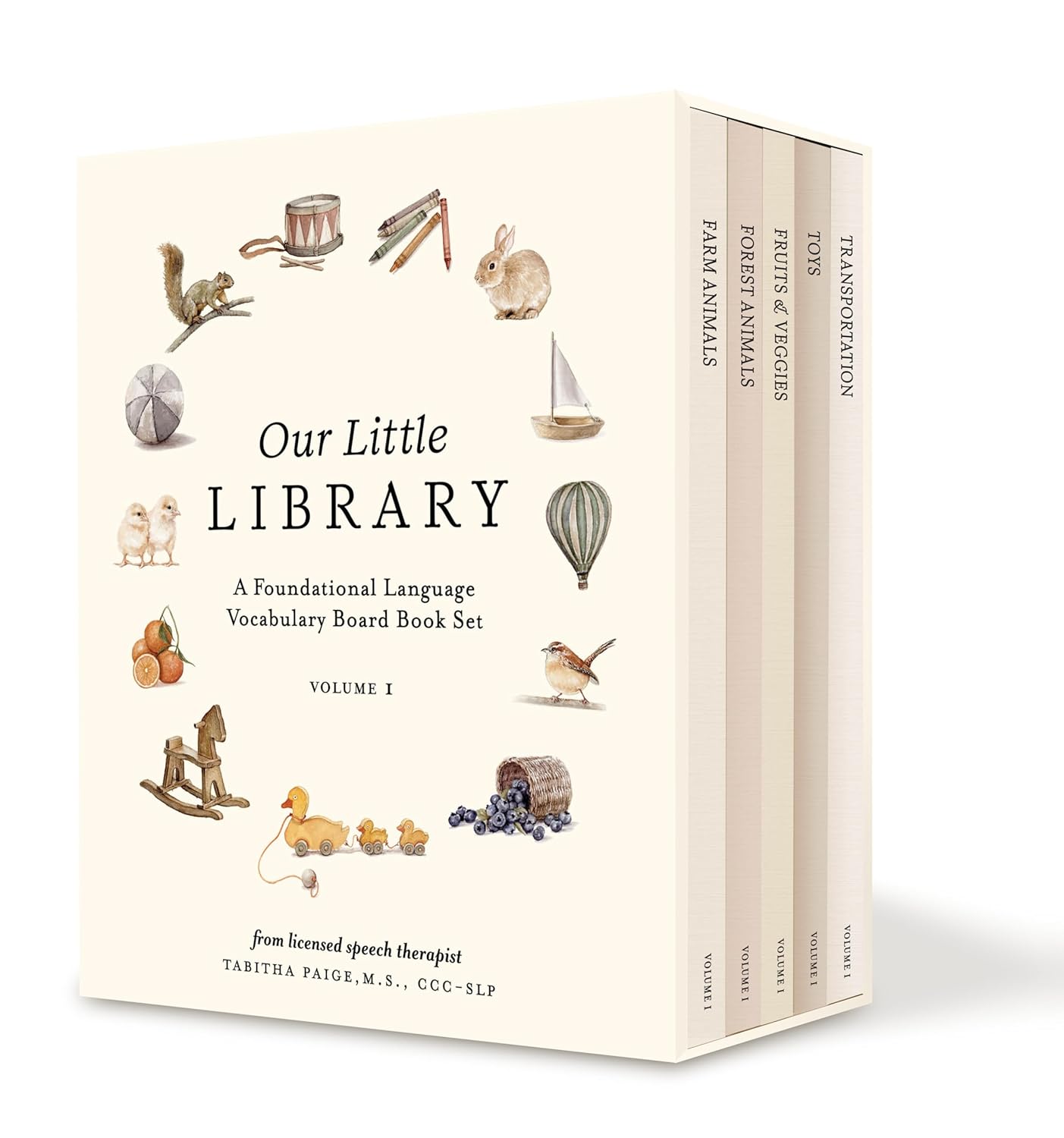 Our Little Library: A Foundational Language Vocabulary Board Book Set for Babies, Including Farm Animals, Forest Animals, Fruits and Veggies, Toys, and Transportation (Our Little Adventures Series) ? ? ? ? ?