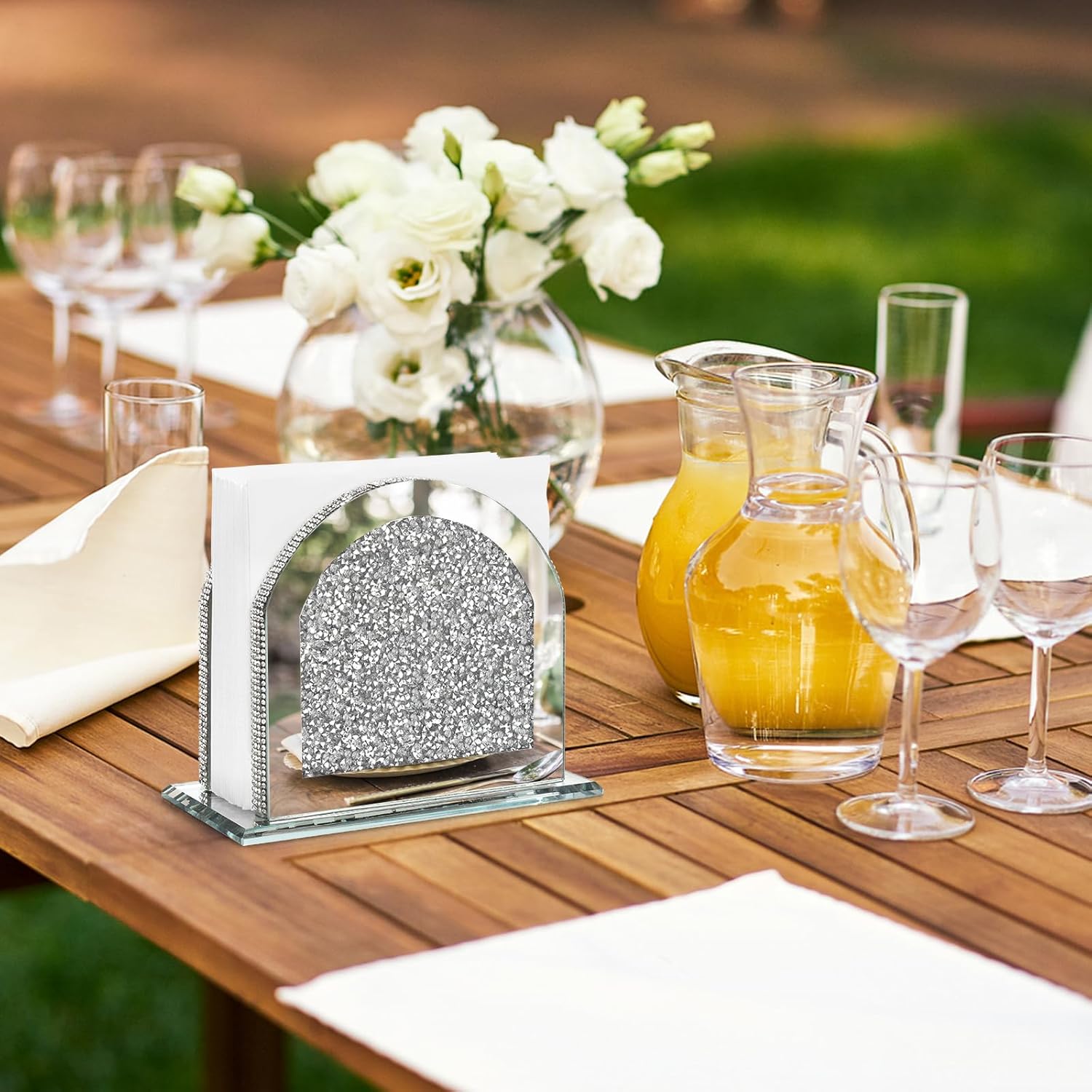 Napkin Holder, Crystal Napkin Holders for Tables, Mirrored Crushed Diamond Napkin Dispenser, Vertical Napkin Holder, Bling Kitchen and Dining Table Decor Accessories with Weighted Base - Image 4