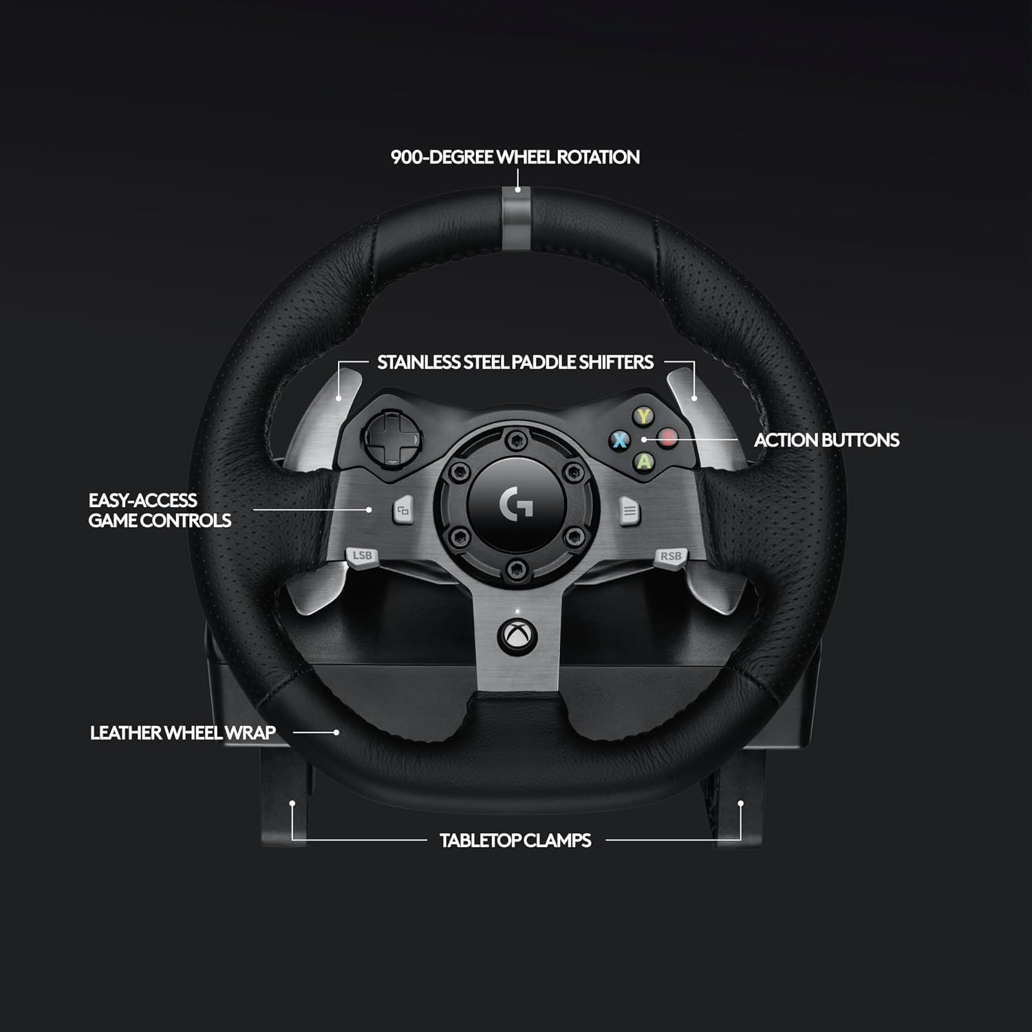 Logitech G920 Driving Force Racing Wheel and Floor Pedals, Real Force Feedback, Stainless Steel Paddle Shifters, Leather Steering Wheel Cover for Xbox Series X|S, Xbox One, PC, Mac - Black ? ? ? ? ? - Image 6