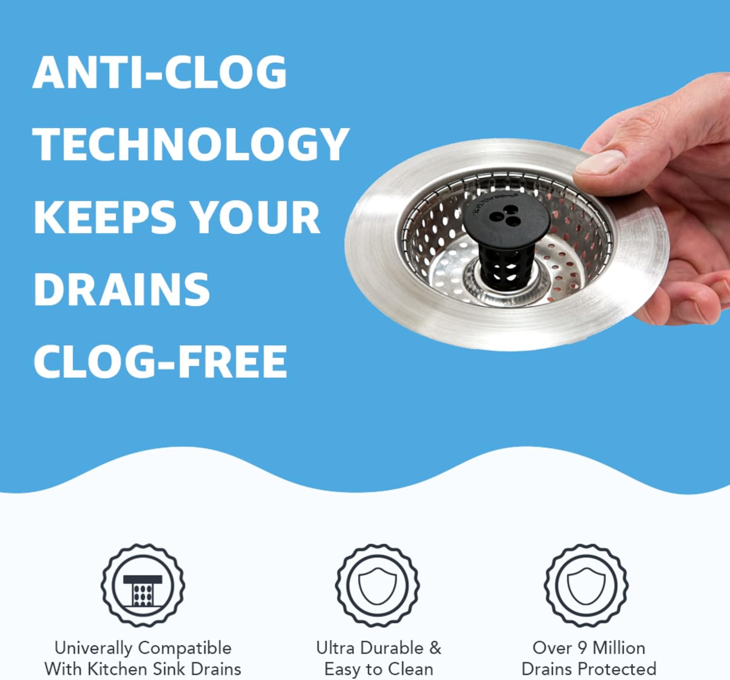 Kitchen SinkShroom Revolutionary Clog-Free Stainless Steel Sink Strainer, Chrome gray - Image 2