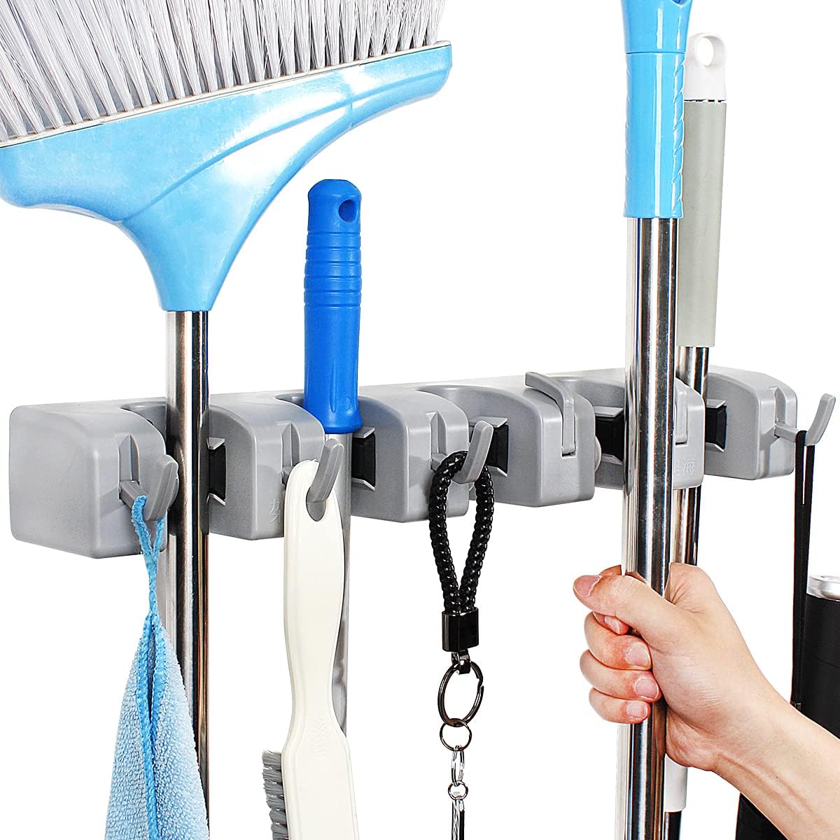 broom and mop holder wall mounted Storage cleaning Tools Commercial Mop Rack closet organizer tool hanger for Kitchen Garden laundry room and Garage,Handles Up to 1.41-Inches (grey, one 5slots) ? ? ? ? ?