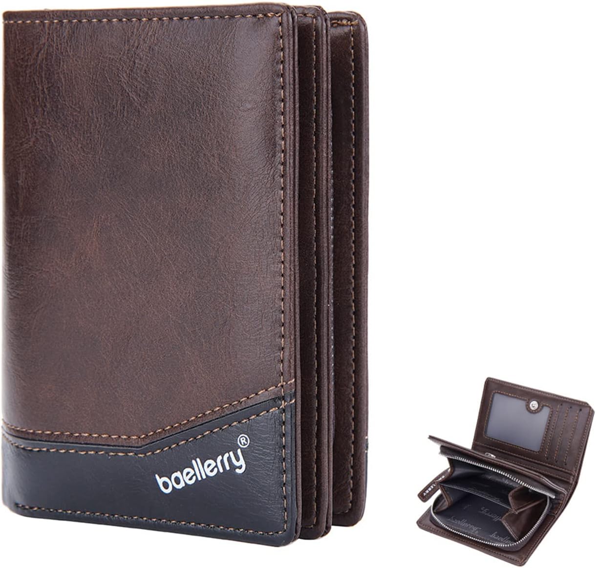 PORRASSO Men Wallets Card Holder Wallet Bifold PU Leather Wallet with Zipper Coin Pocket Credit Card Holder Coffee ? ? ? ? ?