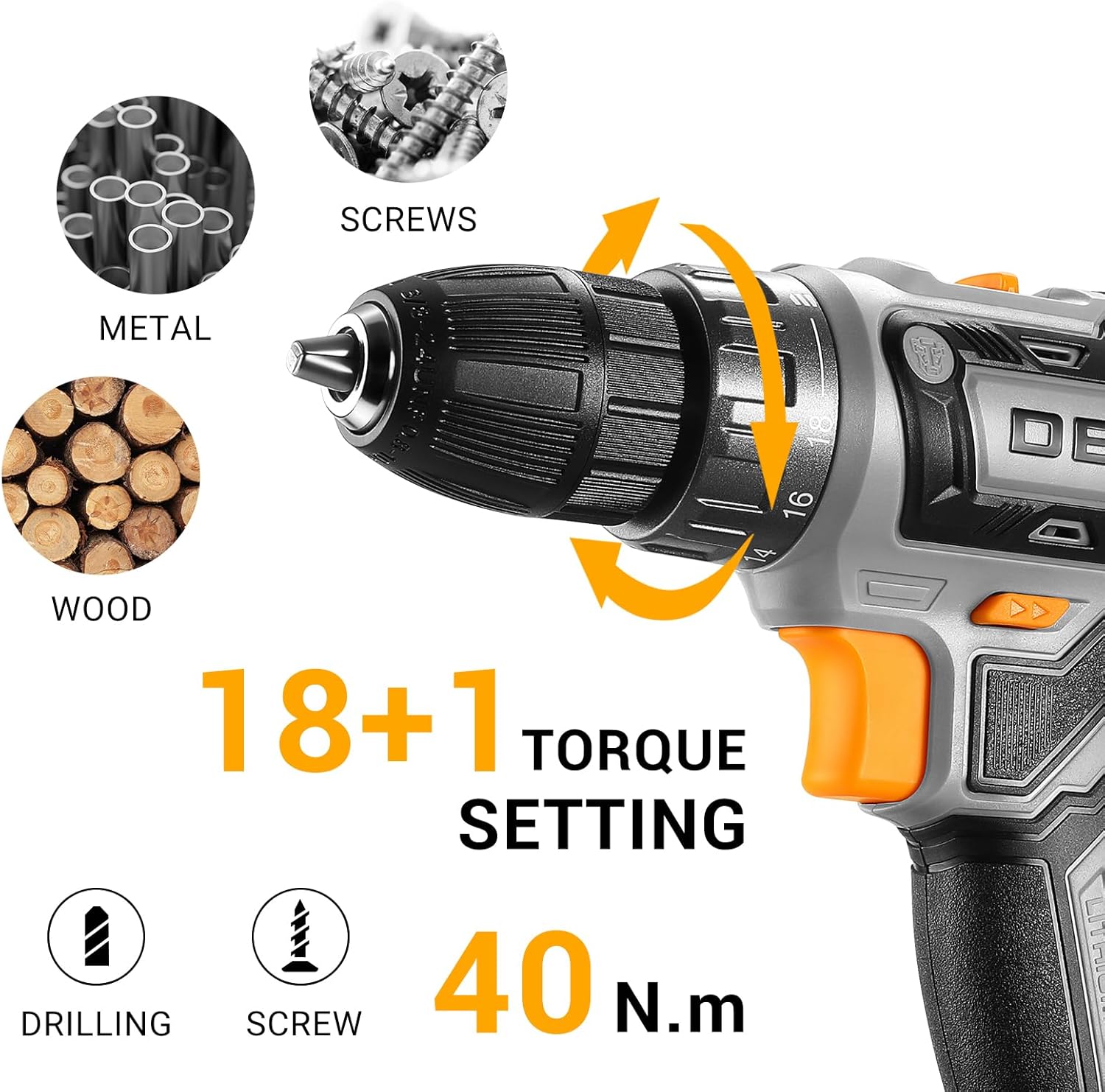 Power Drill Cordless: DEKO PRO Cordless Drill 20V Electric Power Drill Set Tool Drills Cordless Set with Battery and Charger 20 Volt Drill Driver Kit ? ? ? ? ? - Image 3