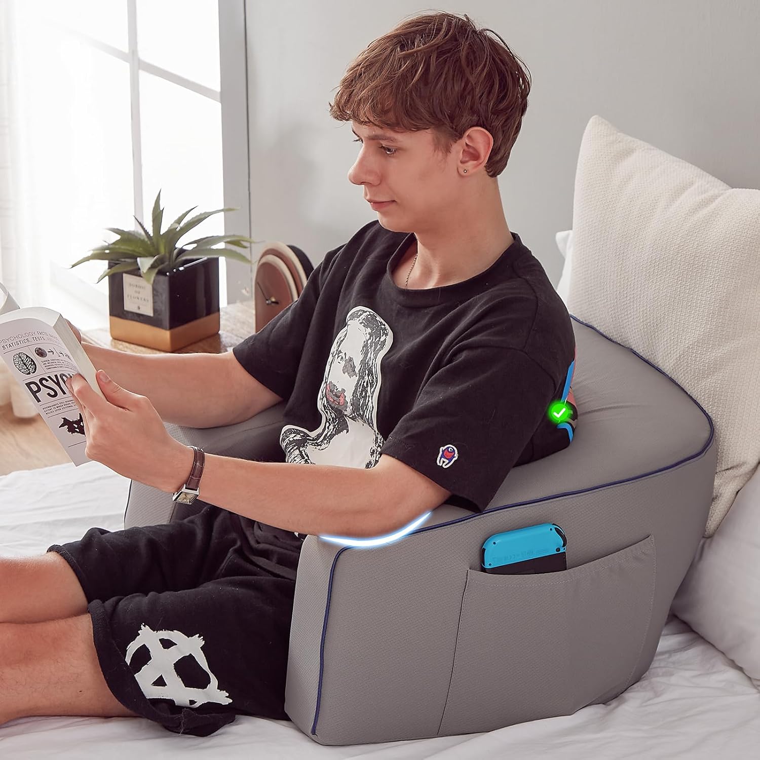 Reading Pillow for Gaming, Extra Large Arm Rest Pillow for Adult, Memory Foam Bed Rest Pillow for Reading, Working, Playing Steam Deck Switch or Sitting in Bed Floor Sofa(Grey) ? ? ? ? ? - Image 5