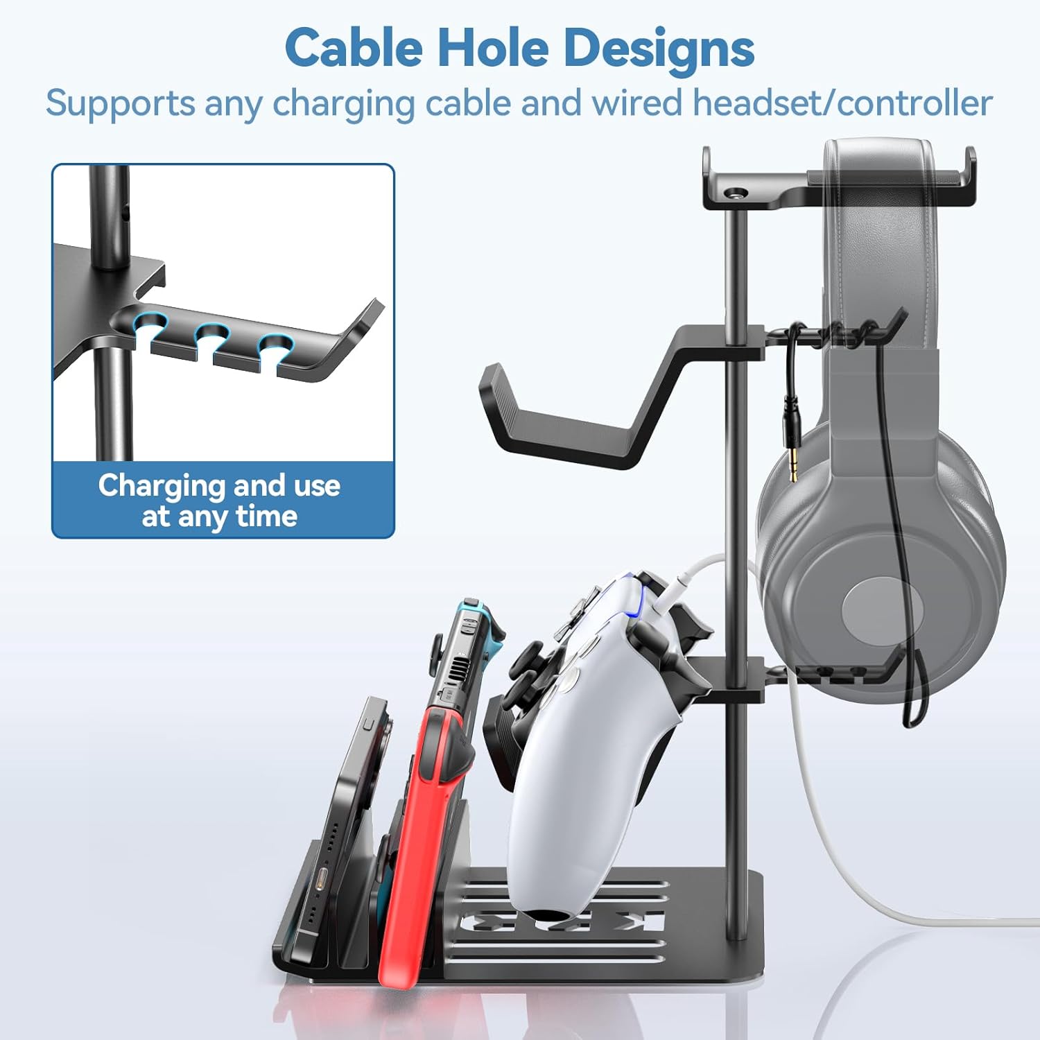 KDD Headphone Stand, Controller Holder & Headset Holder for Desk, Earphone Stand with Aluminum Supporting Bar, Universal Storage Organizer Headphones/Controller/Switch/Mobile Phone ? ? ? ? ? - Image 2