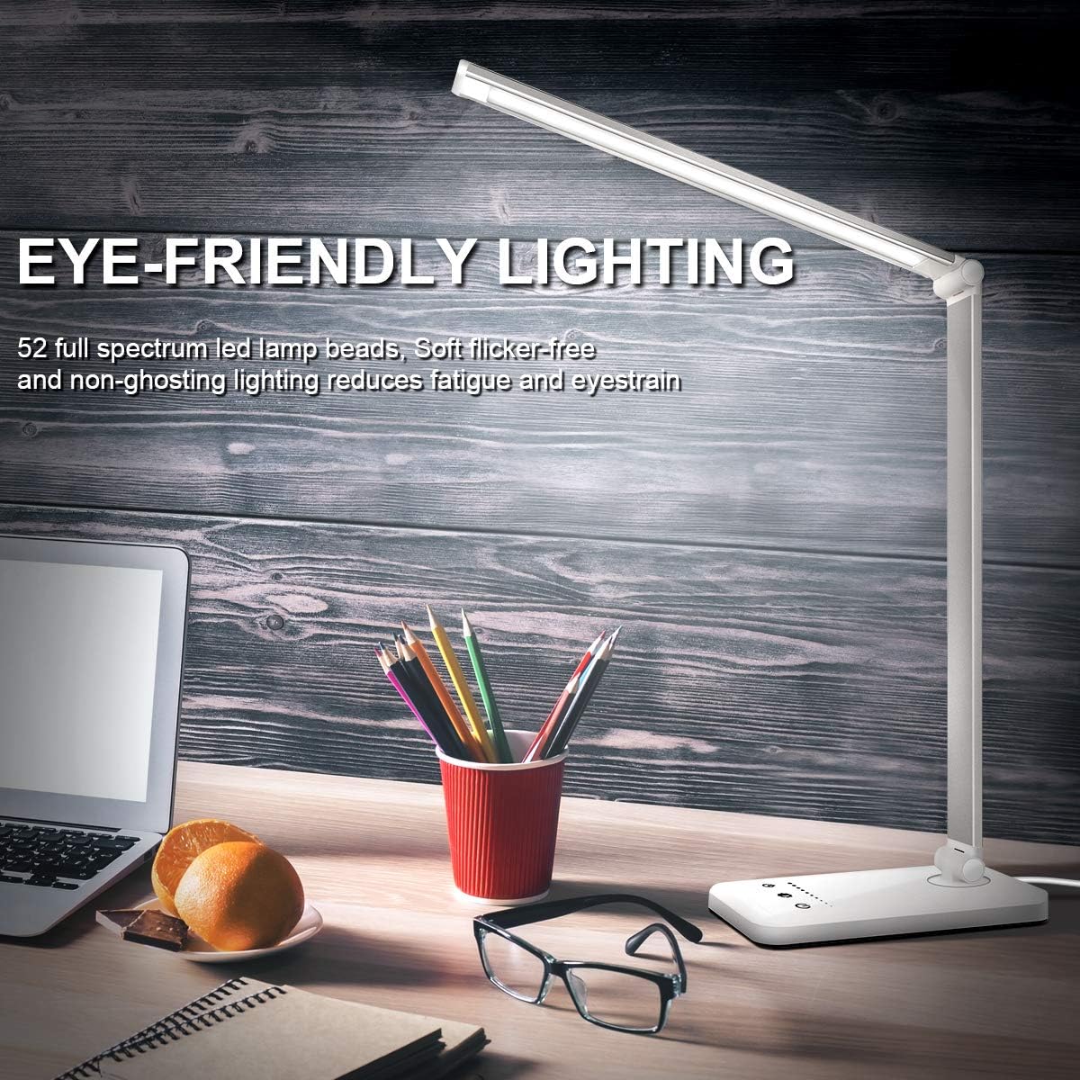 White crown LED Desk Lamp Dimmable Table Lamp Reading Lamp with USB Charging Port, 5 Lighting Modes, Sensitive Control, 30/60 Minutes Timer (White) ? ? ? ? ? - Image 2
