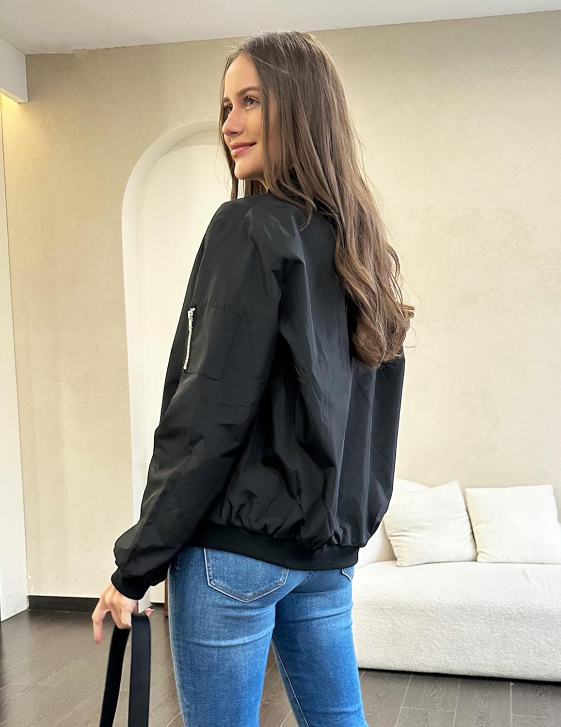 Zeagoo Women's Bomber Jacket Casual Coat Zip Up Outerwear Windbreaker with Pockets S-XXL ? - Image 4