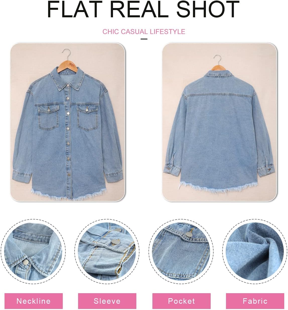 Dokotoo Women's Oversized Denim Jacket Casual Long Sleeve Denim Shirts Distresse Jean Jacket 2025 Spring Outfits ? - Image 5