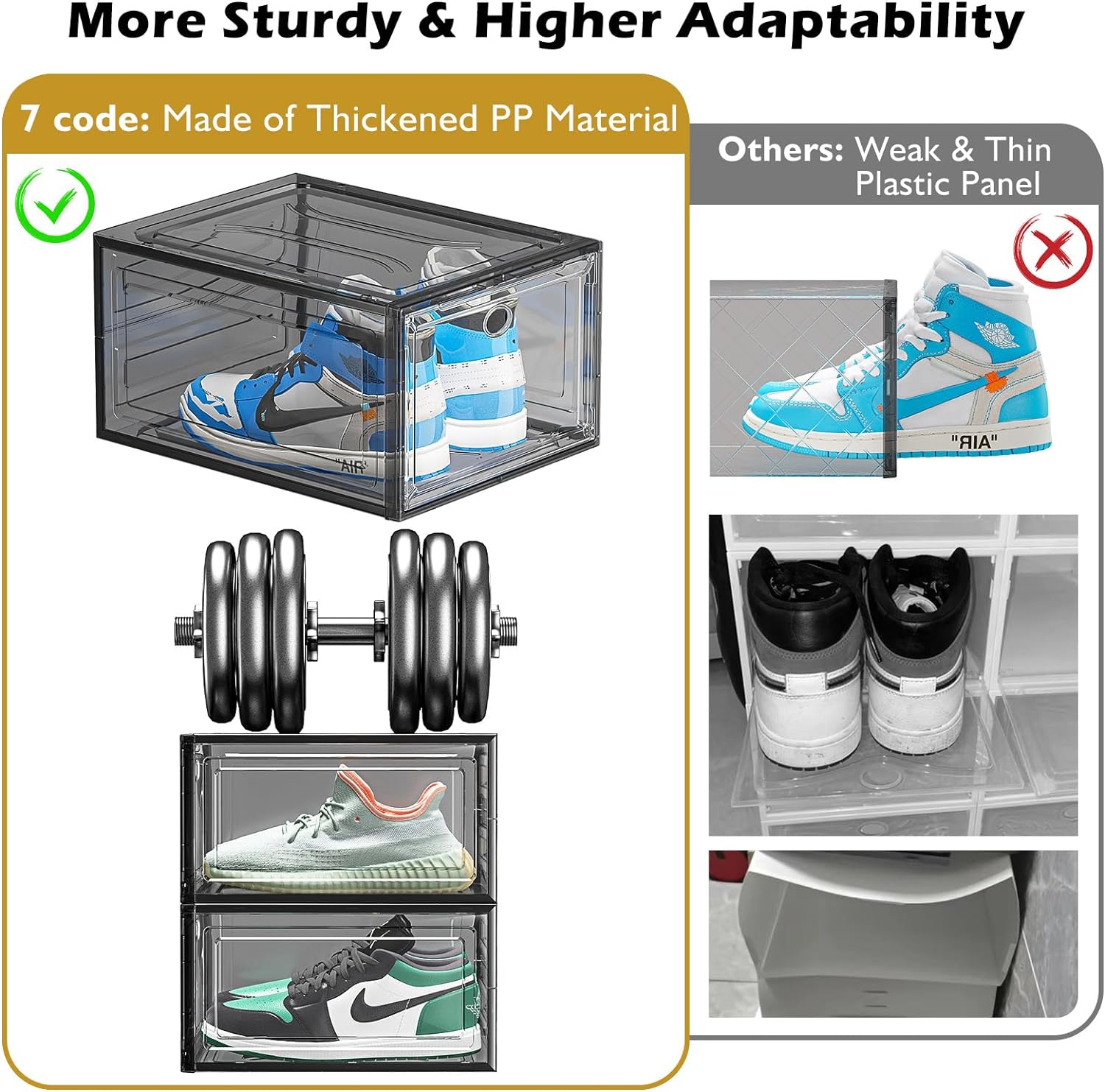 Thicken & Sturdy Clear Shoe Storage Organizer with Magnetic Door, Stackable Boxes for Closet, Foldable Shoe Rack for Sneaker Boot Container, Plastic Shoe Cabinet Shoe Box 6 Pack, Black ? ? ? ? ? - Image 5