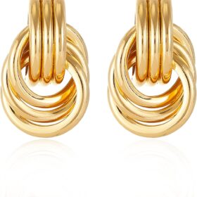 Trendy Gold Knot Heart Earrings for Women Colored Drop Dangle Statement Earrings Chunky Link Earring Jewelry                 