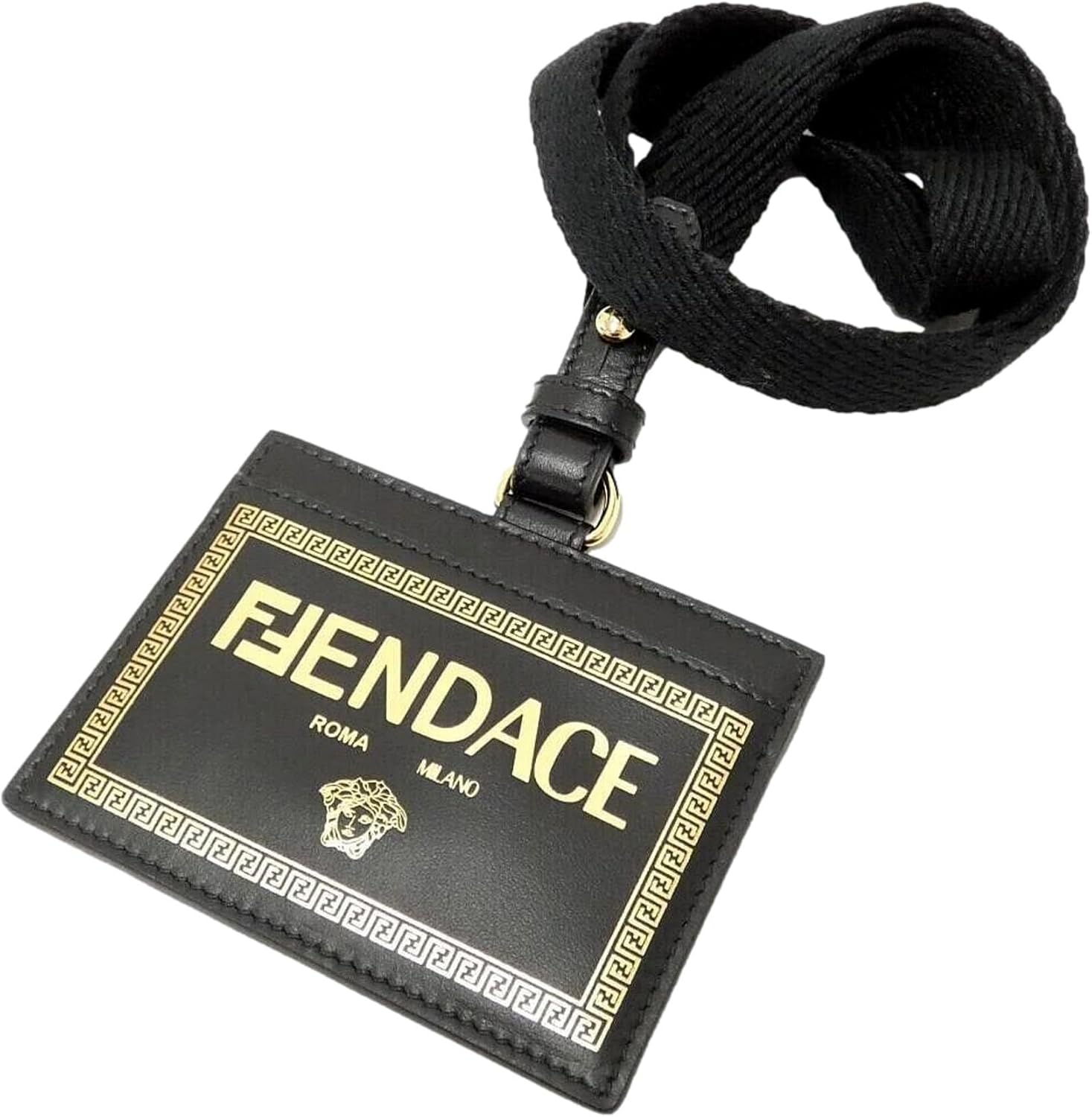 FENDI Fendace Black Leather Card Case Wallet Lanyard ? ? ? ? ?