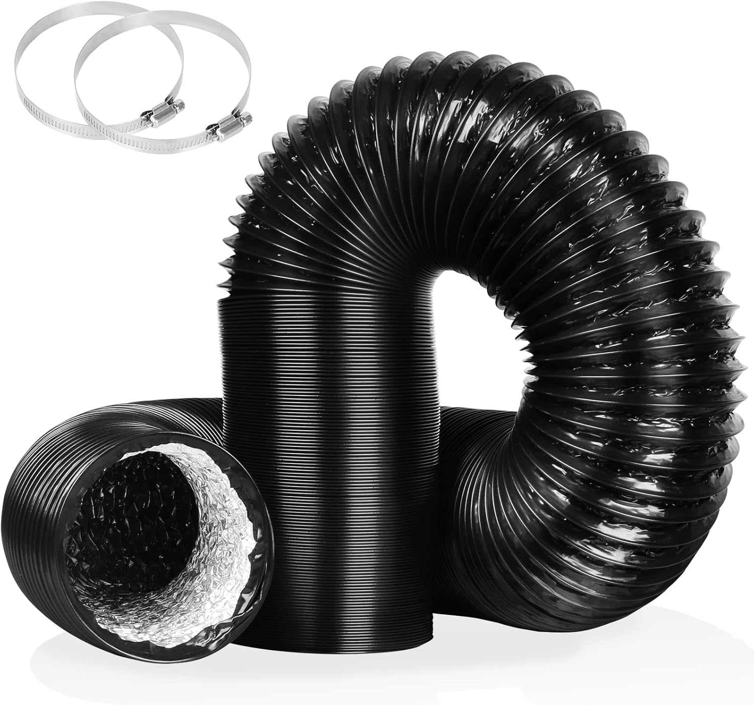 4 Inch 16FT Air Duct, Non-Insulated Flexible Aluminum Dryer Vent Hose for HVAC Ventilation?Fan Filter and Grow Tent, 2 Clamps Include ? ? ? ? ?