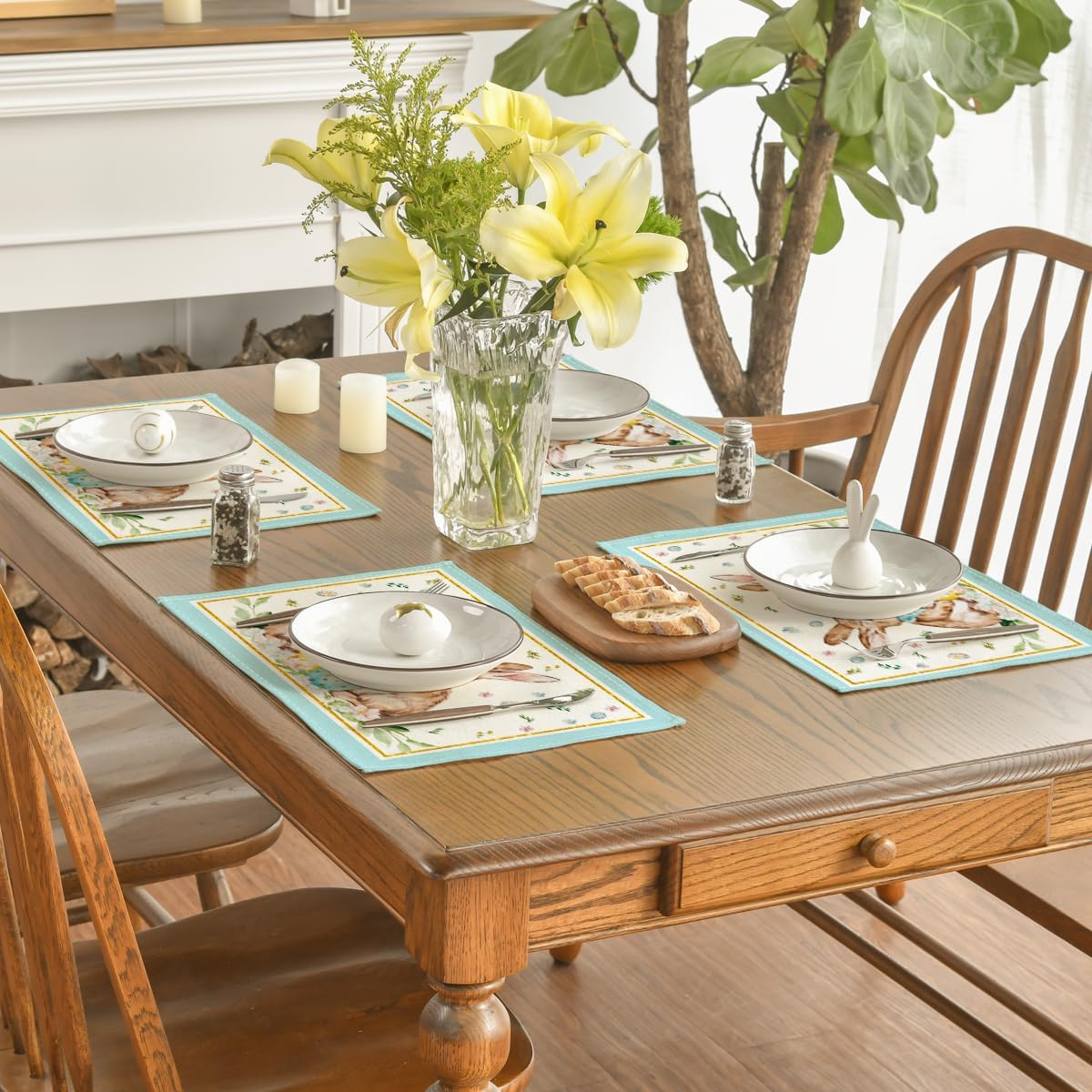 Artoid Mode Bunny Rabbit Egg Floral Easter Placemats Set of 4, 12x18 Inch Spring Table Mats for Outdoor Home Party Kitchen Dining Decor - Image 4