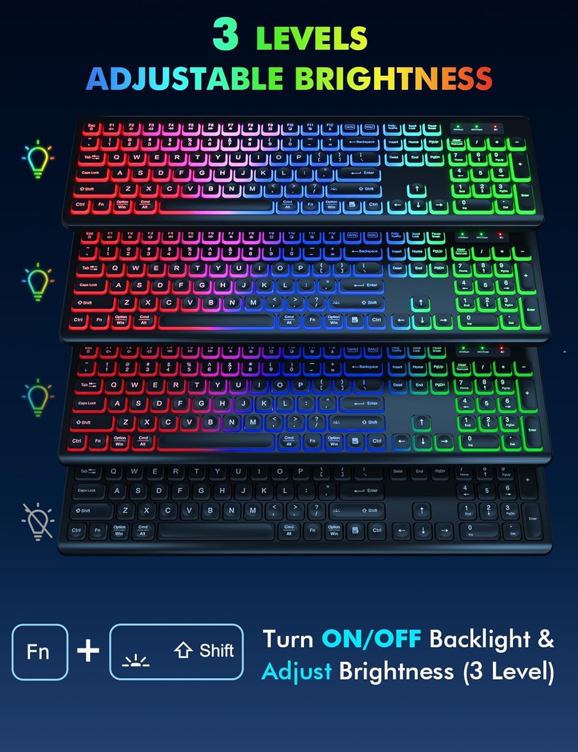 Wireless Keyboard and Mouse Combo - RGB Backlit, Rechargeable & Light Up Letters, Full-Size, Ergonomic Tilt Angle, Sleep Mode, 2.4GHz Quiet Keyboard Mouse for Mac, Windows, Laptop, PC, Trueque - Image 2