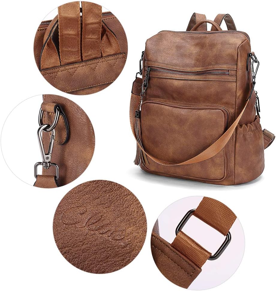 CLUCI Backpack Purse for Women Large Womens Backpack Leather Travel Backpack Fashion Backpack Purse Designer Ladies Shoulder Bags with Tassel Two-toned Brown ? ? ? ? ? - Image 5