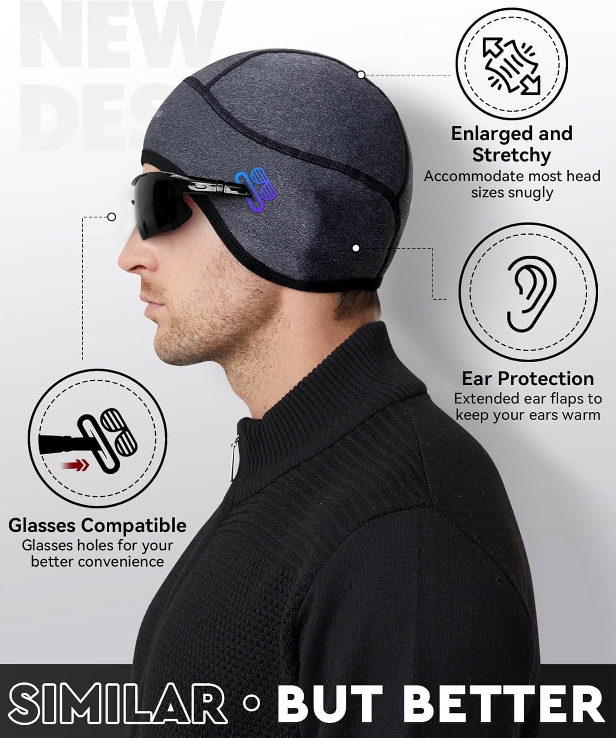 Hikenture Skull Cap Helmet Liner with Glasses Holes, Winter Thermal Cycling Cap for Men & Women, Cycling Hat Beanie ? ? ? ? ? - Image 5