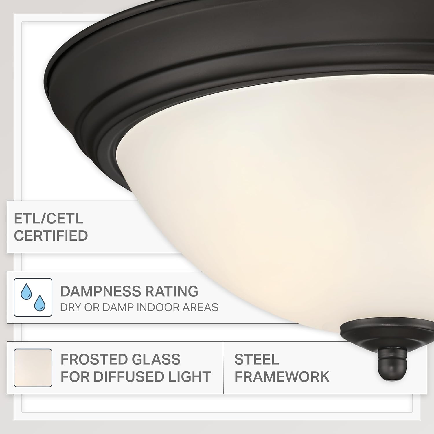DESIGNERS FOUNTAIN Flush Mount Ceiling Light, 2-Pack, 13 Inch LED Frosted Glass Lighting Fixture for Kitchen, Bedroom, Bathroom, and Hallway, Oil Rubbed Bronze, D333M-13FM-ORB2 - Image 3