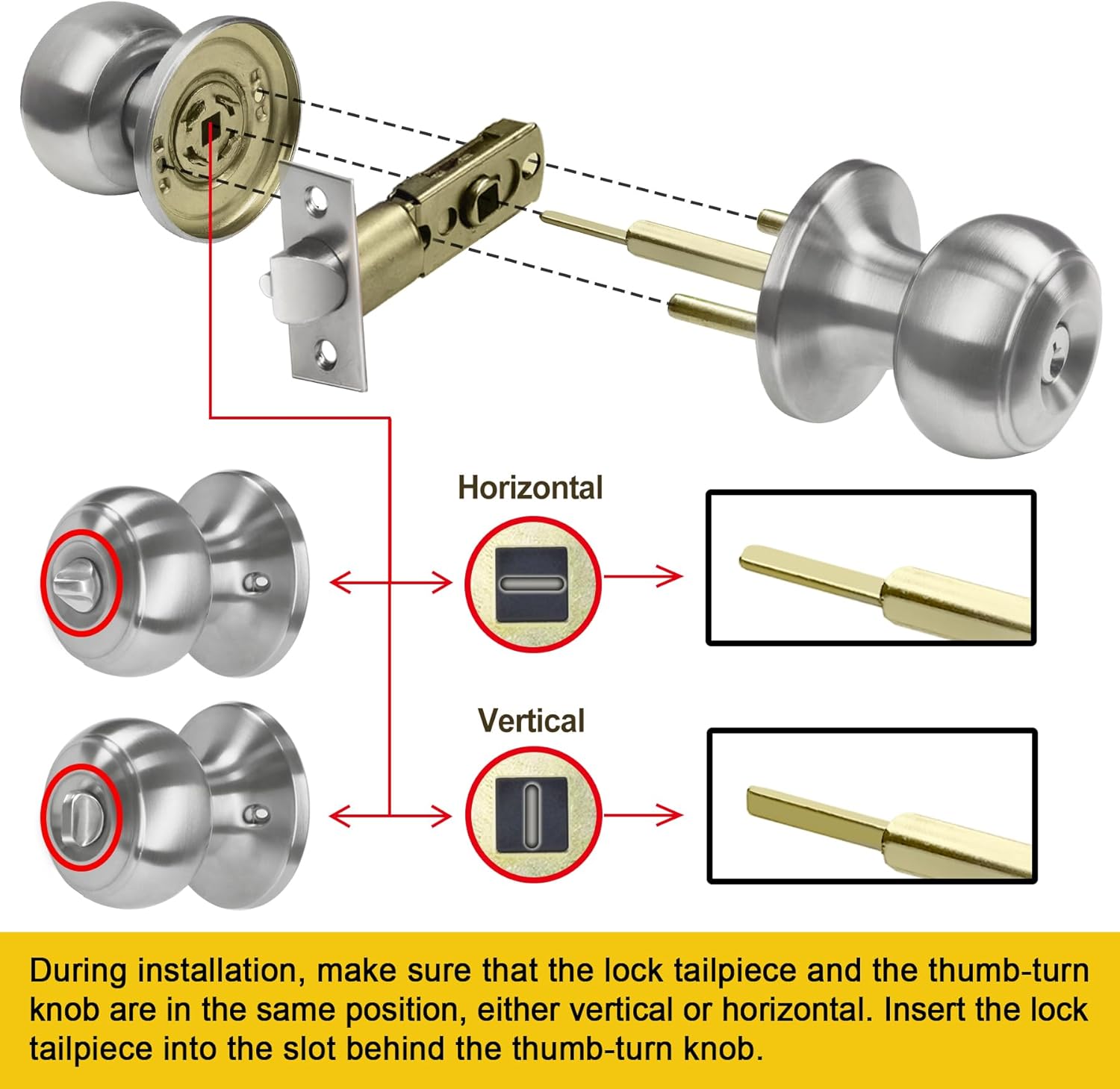 CML Hardware Keyed Entry Door Knob Set, Entrance Door Lock in Solid Stainless Steel for Exterior and Interior, Round Ball Handle, 1 Pack ? ? ? ? ? - Image 5