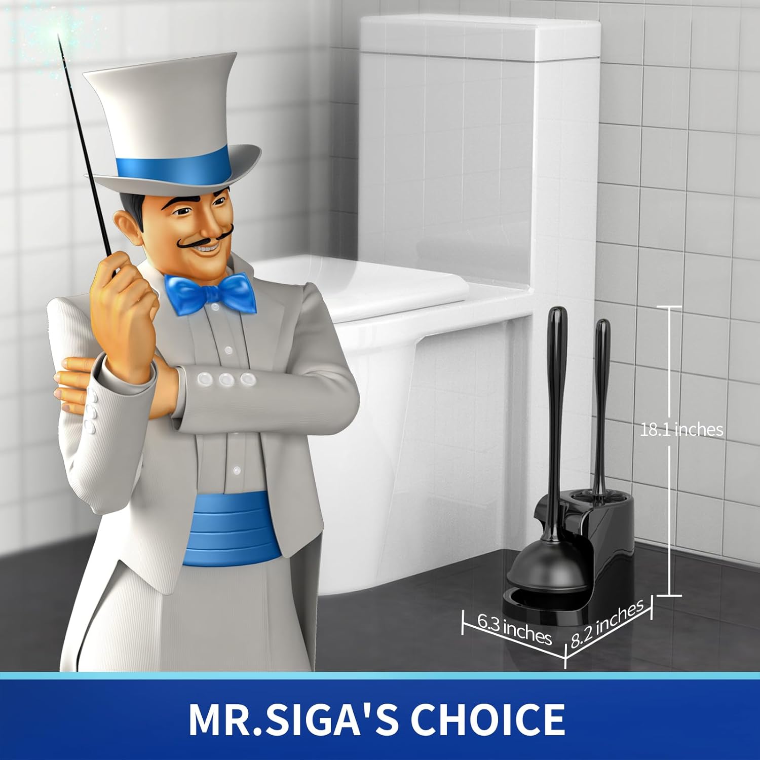 MR.SIGA Toilet Plunger and Bowl Brush Combo for Bathroom Cleaning, Black, 1 Set ? ? ? ? ? - Image 2