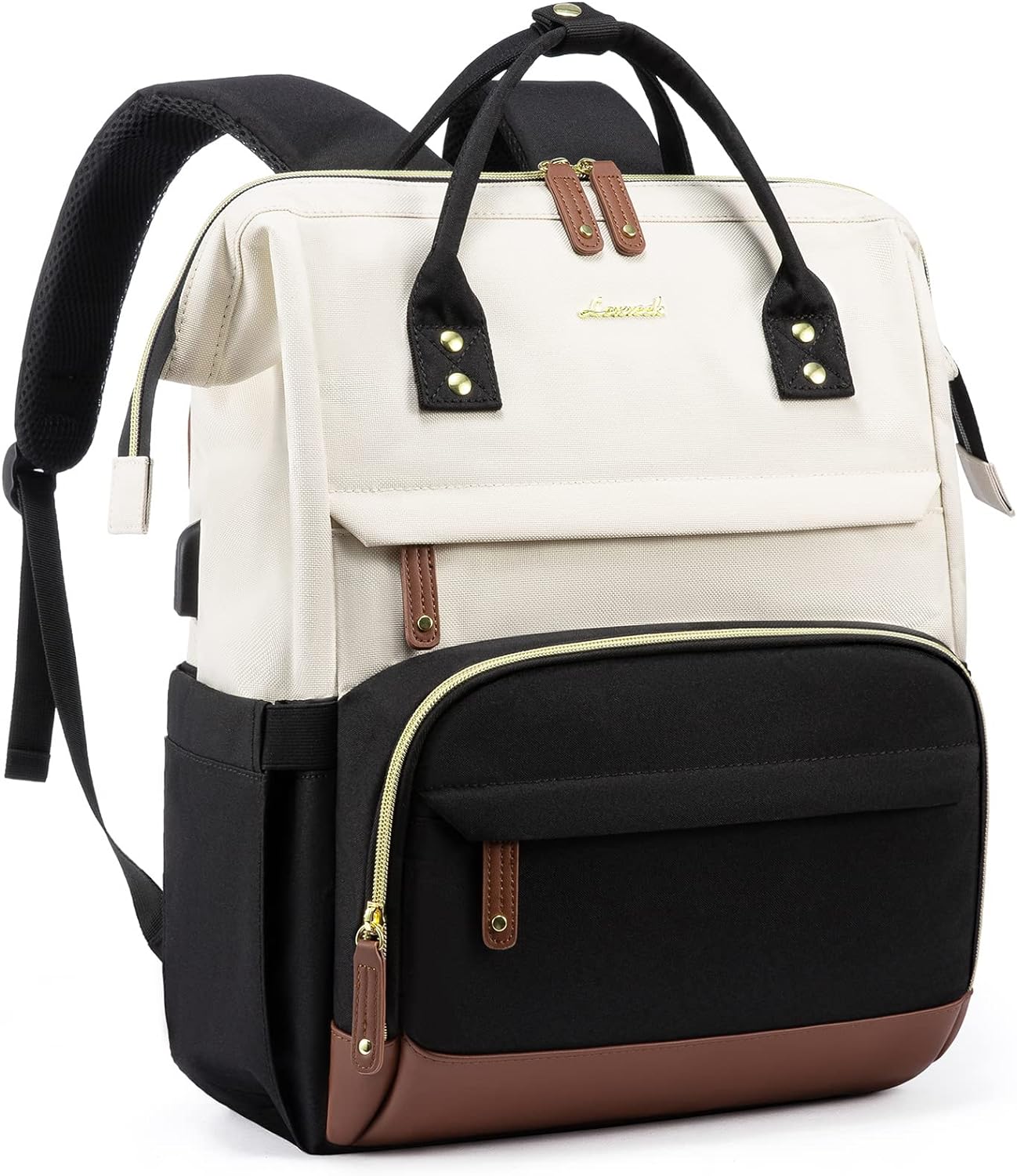 LOVEVOOK Laptop Backpack for Women, 17 Inch Work Business Backpacks Purse with USB Port, Large Capacity Nurse Bag College Bookbag for School, Waterproof Casual Daypack for Travel,Black-White-Brown ? ? ? ? ?