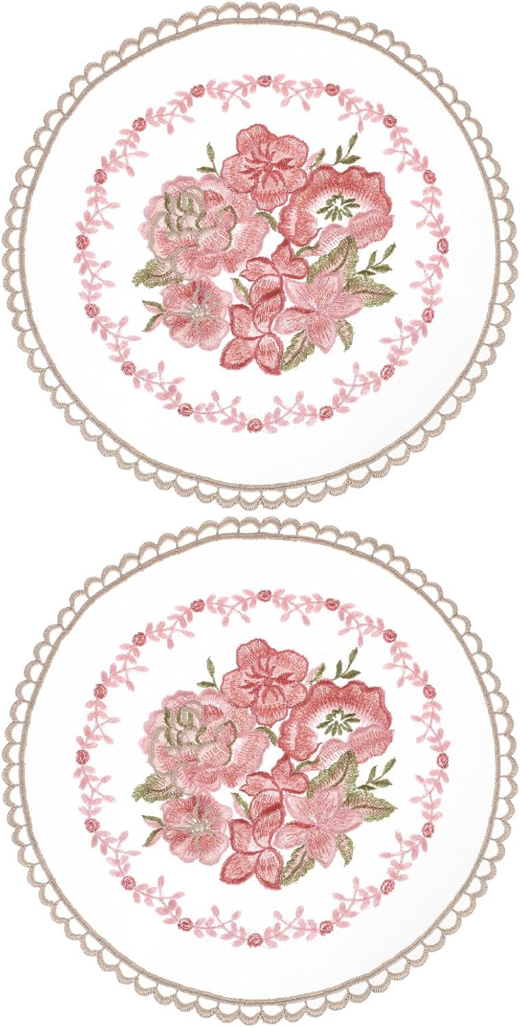 uxcell 2Pcs Retro Lace Placemats, French Crochet Doilies Round Embroidered Hollow Cup Vase Table Mat for Dining Table Kitchen Party 10.6x10.6inch, Gray Brown