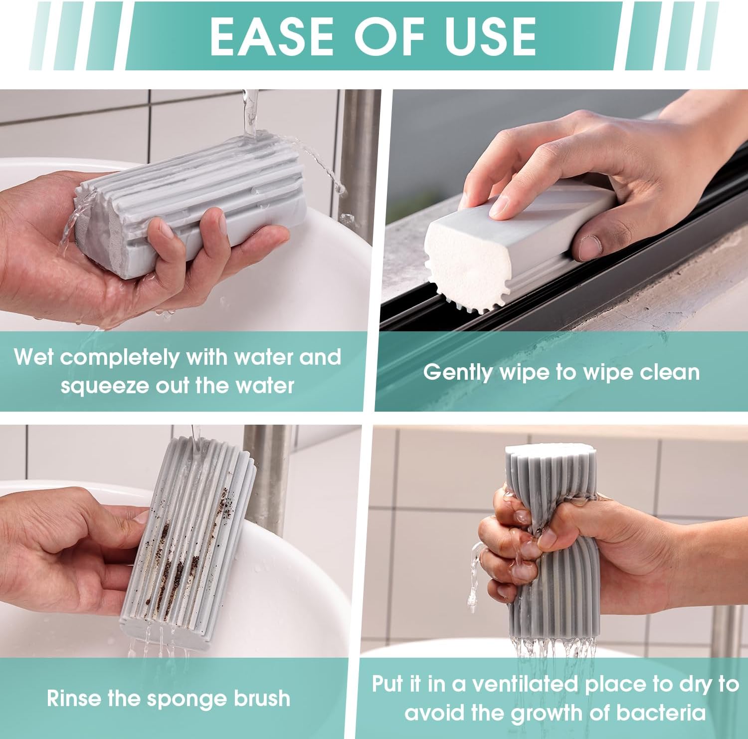 4 Pack Damp Dusting Sponge Duster, Grey Dust Cleaning Sponge, Reusable Household Cleaning Sponge Tool for Blinds, floorboards, Fan Blades, Vents, Glass, Railings, Mirrors ? ? ? ? ? - Image 4