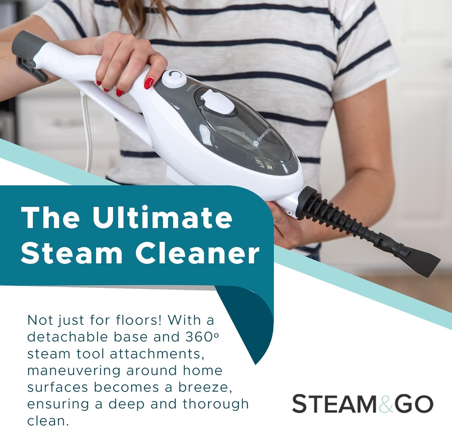 Steam and Go 10-in-1 Steam Mop - Floor Steamer with Detergent Chamber and Detachable Handle for Tile Grout, Clothes, Furniture, Hardwood, Upholstery, & Carpet, Handheld Steam Cleaner for Home Use - Image 3