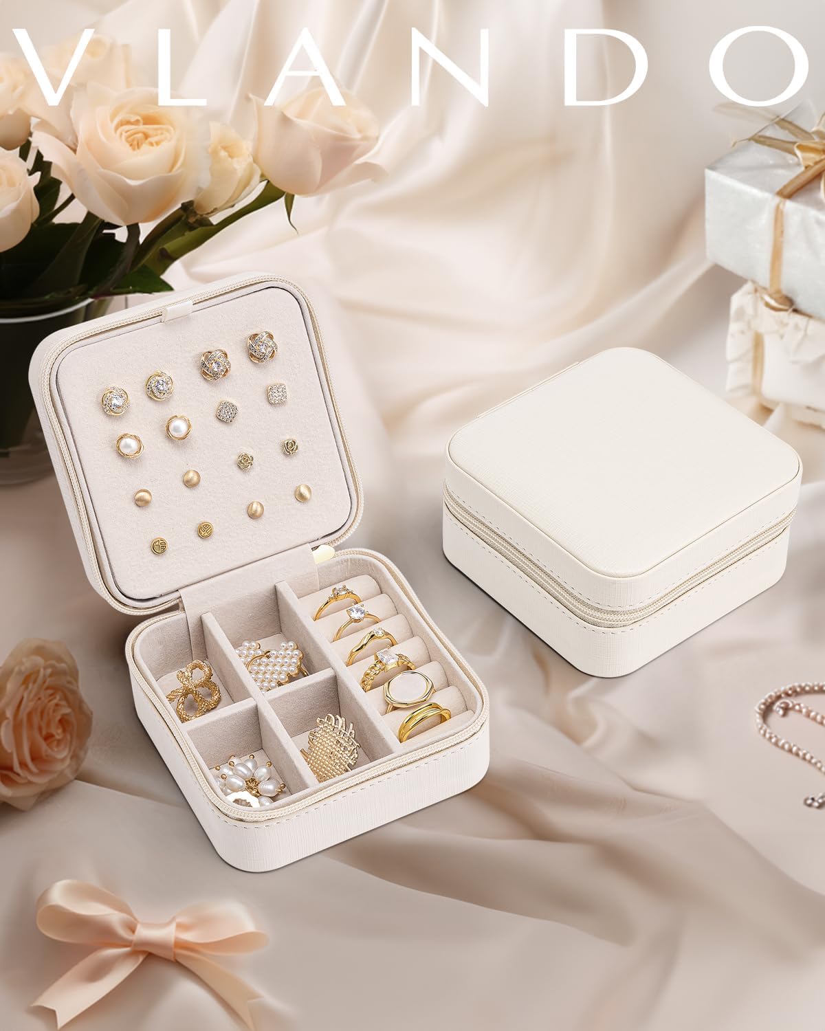 Vlando Travel Jewelry Case, Small Travel Jewelry Organizer Box for Girls Women - White ? ? ? ? ? - Image 6