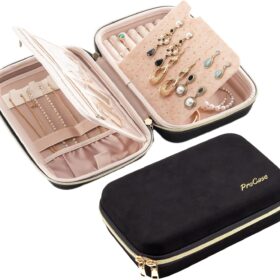 ProCase Large Travel Jewelry Organizer Case, Jewellry Home Storage Book Ring Binder with Clear Pockets for Presentation, Zippered Pouch Bag for Earrings Necklaces Bracelets -Black, Non-loose-leaf ?   ?   ?  ?   ?