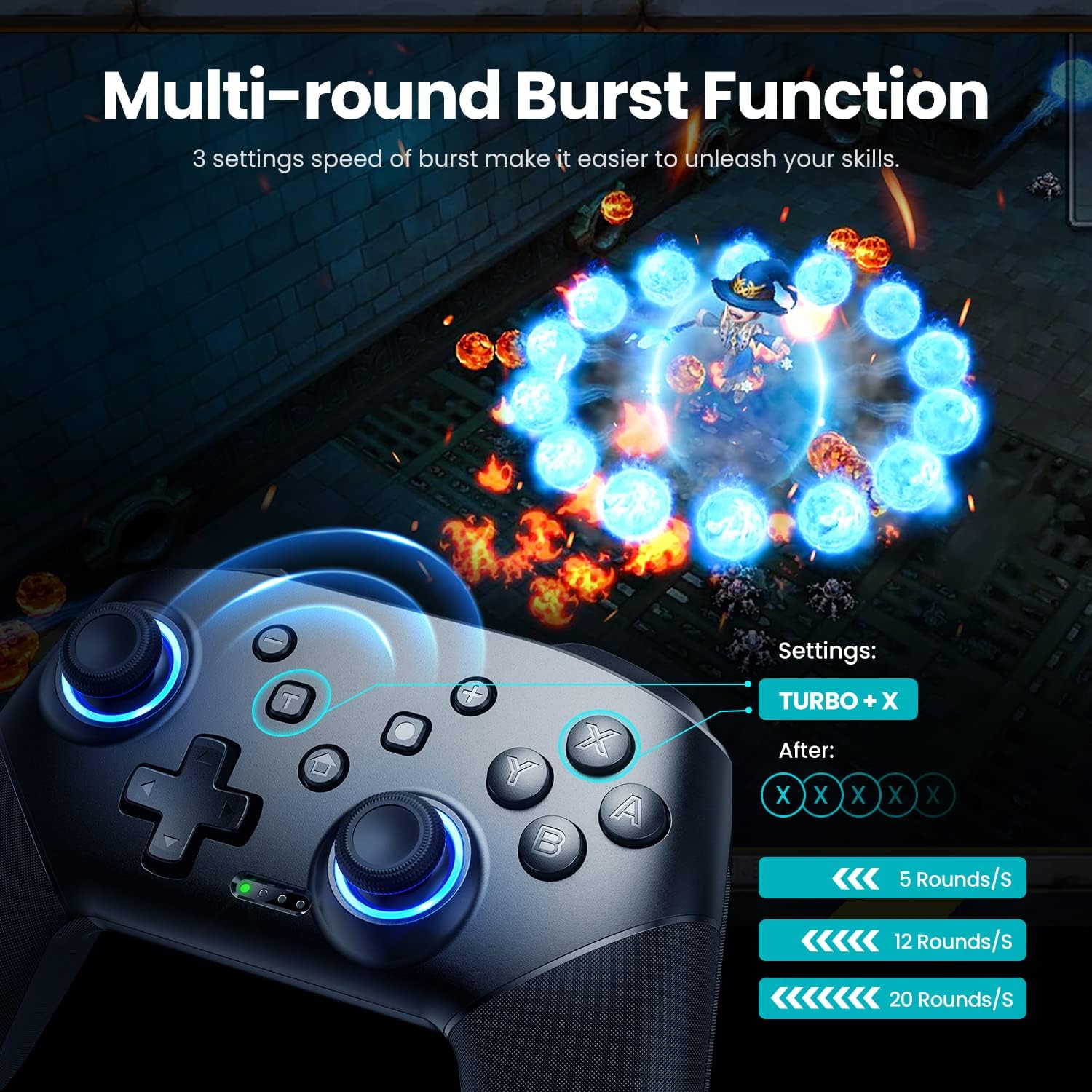 VOYEE Switch Controllers Wireless, Compatible with Switch Pro Controllers for Switch/Switch Lite/OLED/PC, One-Key Pairing Gamepad with 9-Color RGB LEDs 1000mAh Battery 6-Axis Motion Wake Up Function ? ? ? ? ? - Image 5