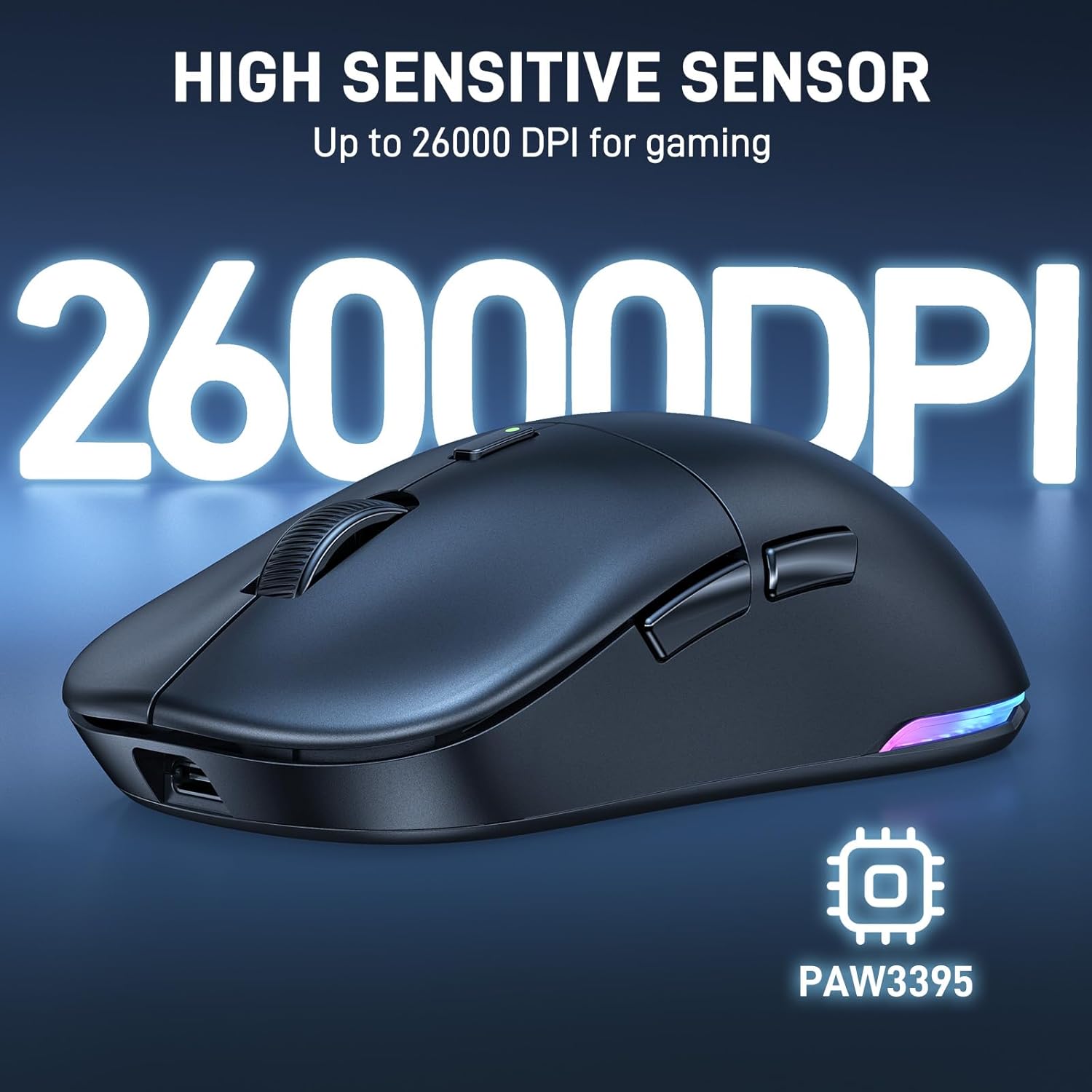 UHURU Wireless Gaming Mouse, 26000 DPI, Mouse Gaming with RGB Backlit, 70 Hours Battery Life, 2.4GHz & Wired, 6 Buttons, Fit for PC/Mac - Black ? ? ? ? ? - Image 2