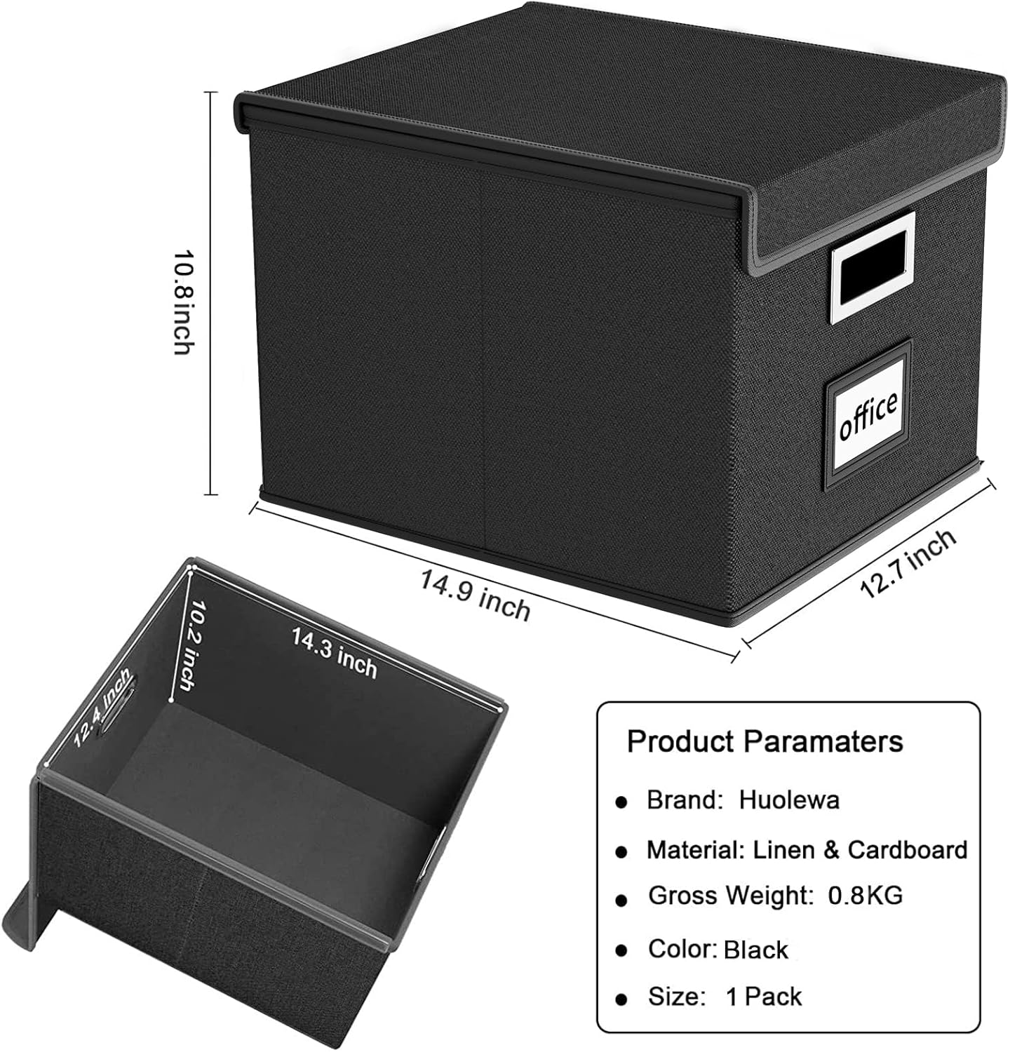 Huolewa Upgraded Portable File Organizer Box, Large Linen Hanging Office Document Storage Box with Lid - Black, Collapsible Filing & Storage Boxes for Office/Decor/Home - 14.9 x 12.59 x 10.8 inch ? ? ? ? ? - Image 6