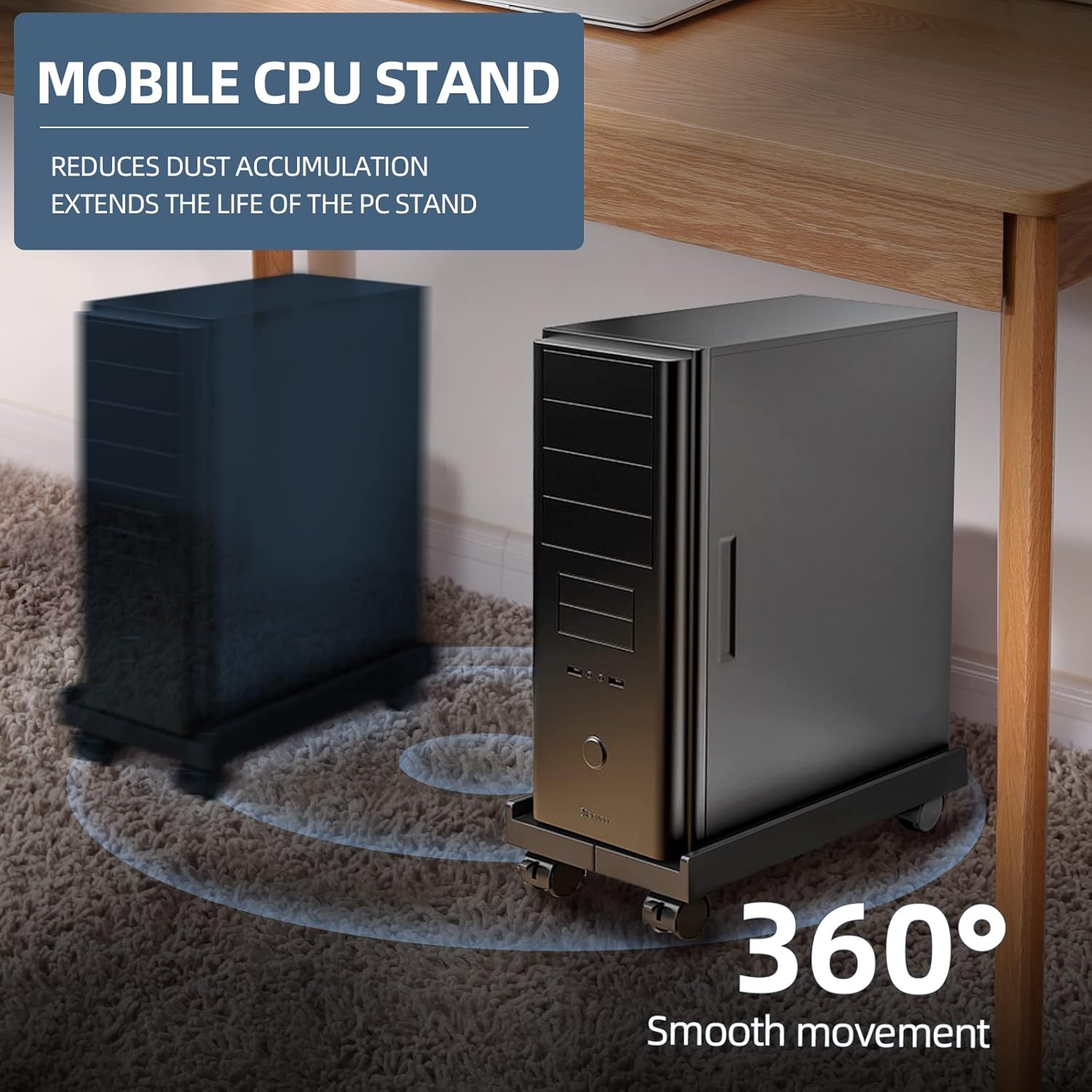 Adjustable Mobile CPU Stand, Ventilated Computer Tower Stand PC Tower Stand with 4 Caster Wheels Fits Most PC, Under Desk CPU Holder PC Floor Cart PC Riser for Gamers and Students (Black) ? ? ? ? ? - Image 4
