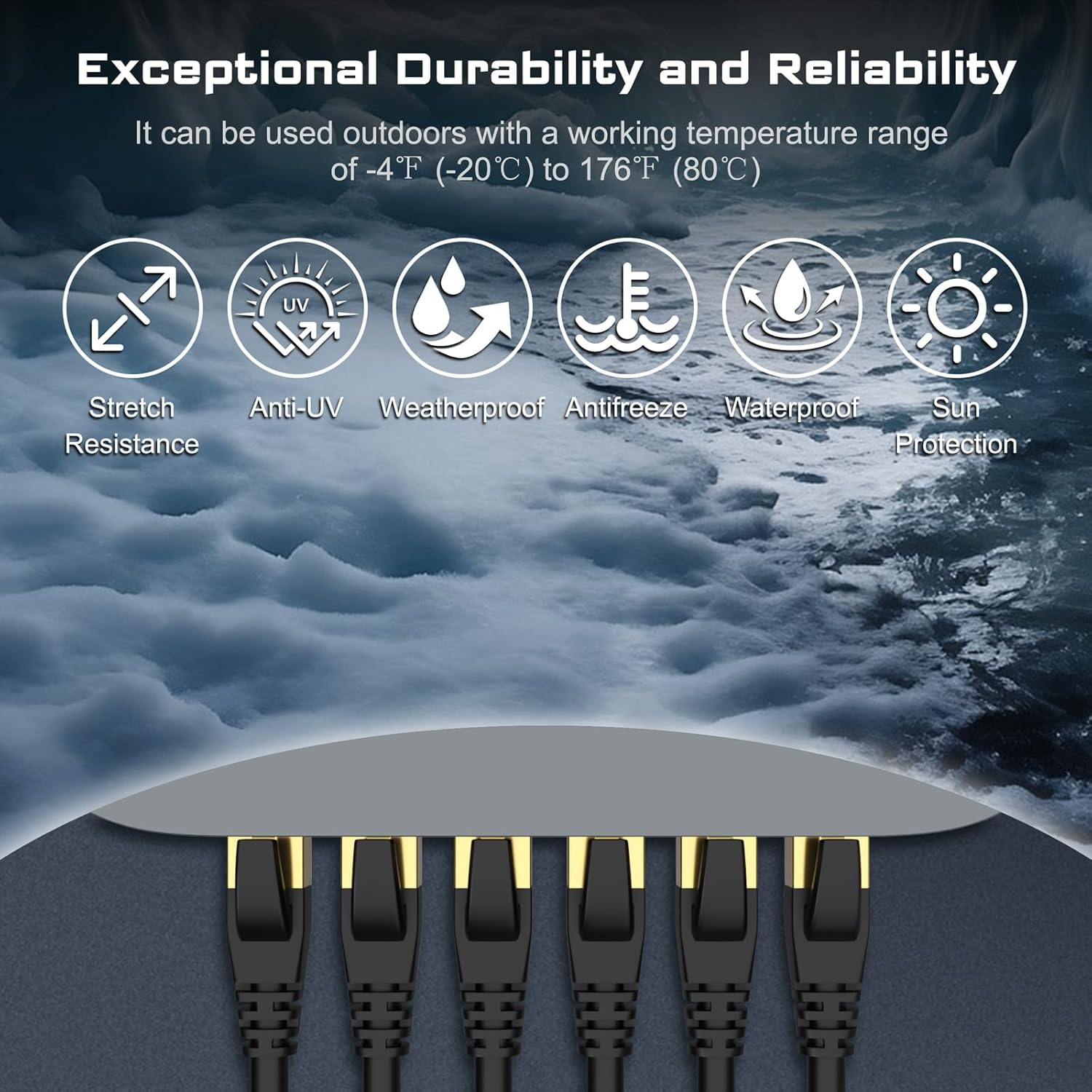 DbillionDa Cat8 Ethernet Cable, Outdoor&Indoor, 6FT Heavy Duty High Speed 26AWG, 2000Mhz with Gold Plated RJ45 Connector, Weatherproof S/FTP UV Resistant for Router, Modem, PC, Gaming ? ? ? ? ? - Image 6