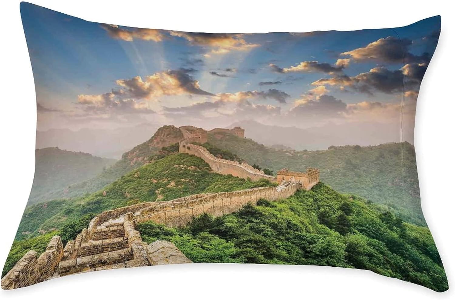 Decorative Bedding Sheet Set Twin XL Size, Great Wall of China Fitted Sheet & 2 Pillowcases Set(No Flat Sheet), Oriental Medieval Blockade on High Lands Print Microfiber 3pc Bed Sheets Set ? ? ? ? ? - Image 3