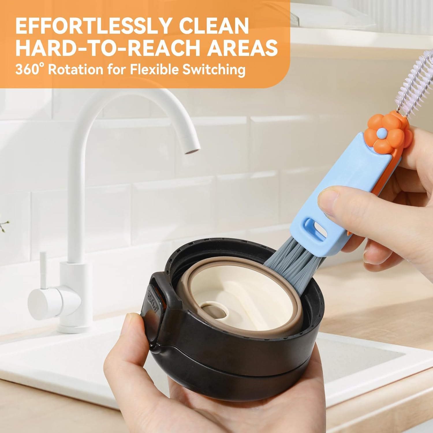 3 in 1 Cup Lid Gap Cleaning Brush Set, Multifunctional Bottle Cleaning Brush, Cup Lid Gap Cleaner, Home Kitchen Crevice Cleaning Brush Tools (Multicolor) - Image 2