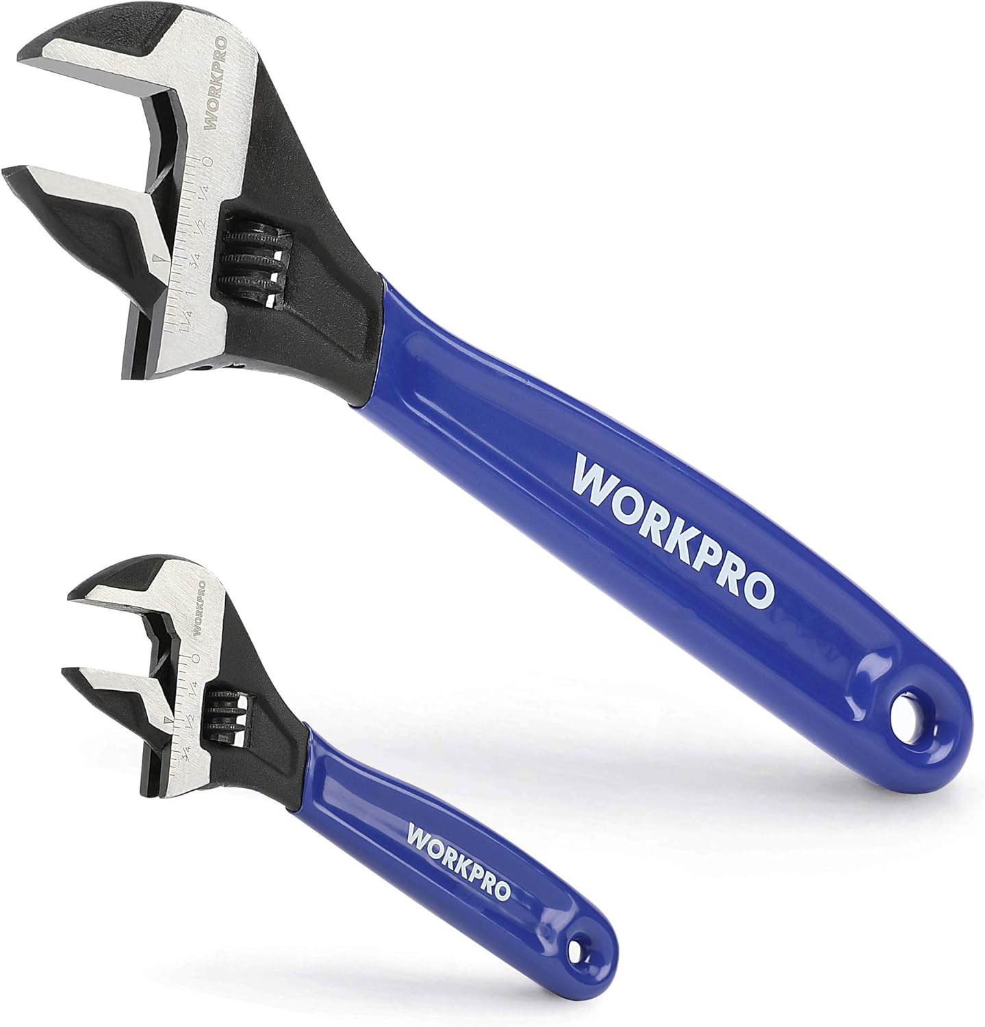 WORKPRO 2-piece Adjustable Wrench Set, 6-Inch & 10-Inch Wrenches, Wide Jaw Black Oxide Wrench, Metric & SAE Scales, Cr-V Steel, for Home, Garage, Workshop ? ? ? ? ?