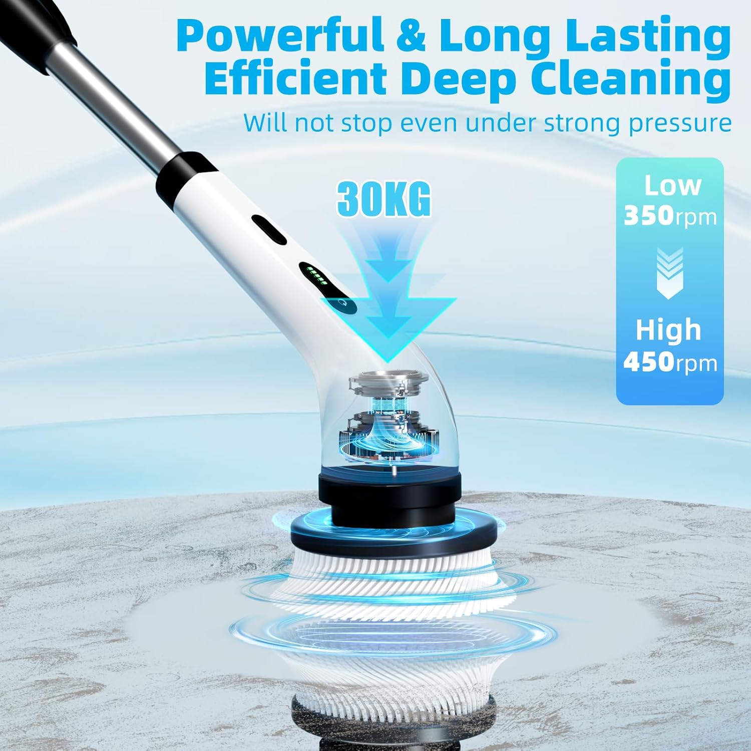 Electric Spin Scrubber Cordless, Electric Scrubber for Cleaning Bathroom with Long Handle, Electric Shower Scrubber, Power Cleaning Brush with 9 Brush Heads for Bathtub Tile Floor Car - Image 3