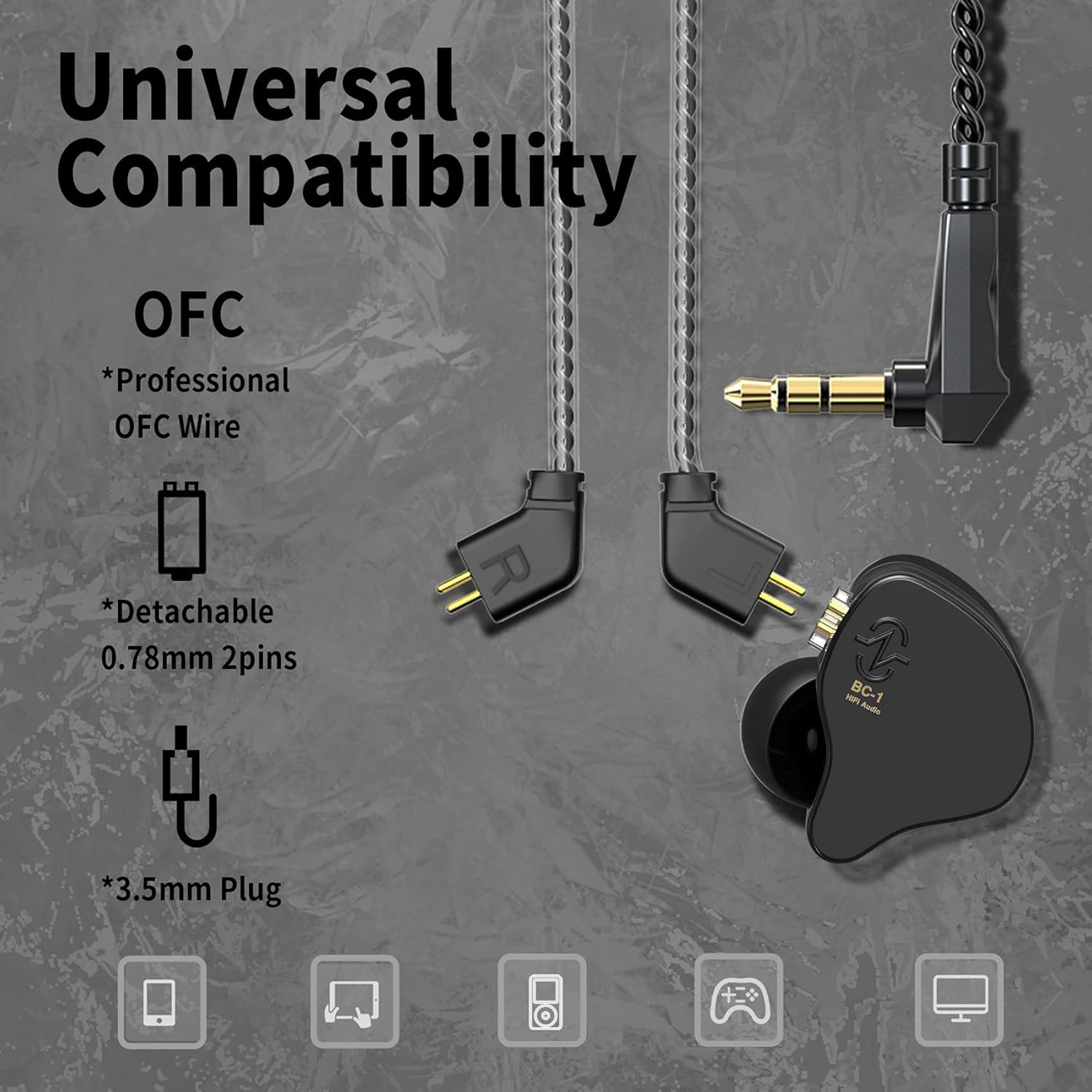 YINYOO CCZ Melody Gaming Earbuds Wired in-Ear Earphones with Microphone IEM HiFi Bass with 1DD 1BA Hybrid, Detachable Cable for Smartphones/PC/Tablet/Gaming/Video/Music/Calling(with mic, Clear Black) - Image 4
