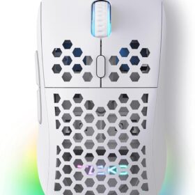 TMKB Falcon M1SE Ultralight Honeycomb Gaming Mouse, High-Precision 12800DPI Optical Sensor, 6 Programmable Buttons, Customizable RGB, Drag-Free Paracord, Ergonomic, Wired - Matte White ?   ?   ?  ?   ?