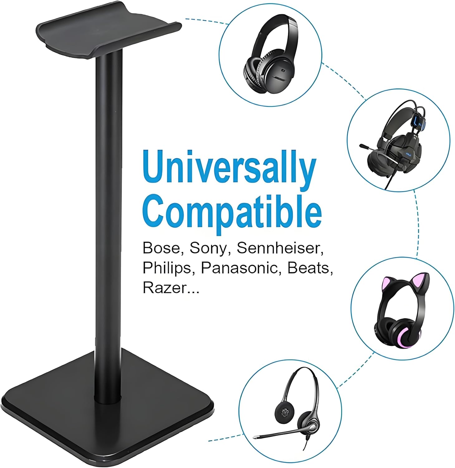 Headphone Stand, Universal Aluminum Metal Holder for AirPods Max, HyperX Cloud II, Xbox One, Turtle Beach, Sennheiser, Sony, Bose, Beats PC Gaming Headset Display & Bluetooth Headphones (Black) ? ? ? ? ? - Image 6