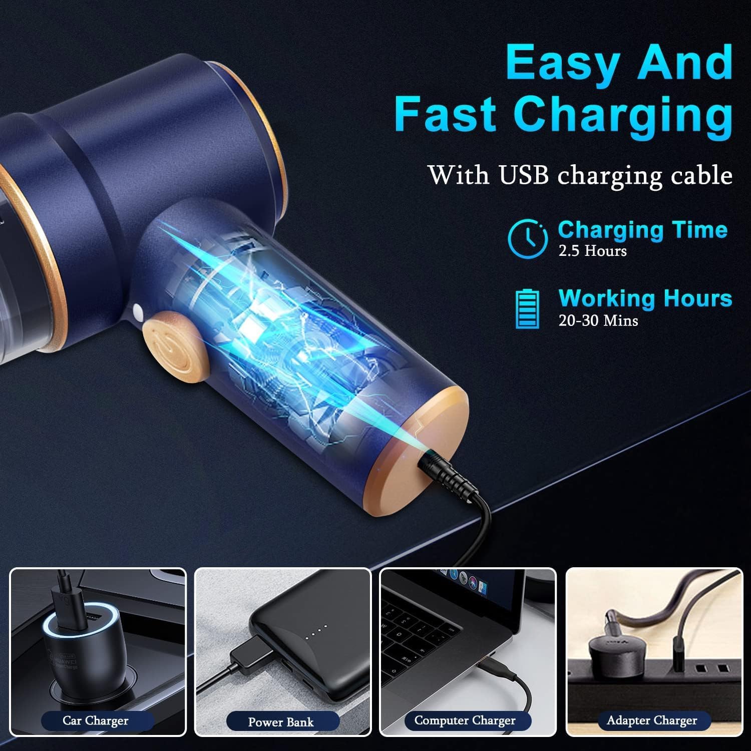 KMM Handheld Car Vacuum Cleaner, 9000Pa Vacuum Cleaner and Air Duster, 120W High Power Wet and Dry Handheld Car Vacuum Cleaner with LED Light and Multi-Nozzles for Car, Home, Office, Pet ? ? ? ? ? - Image 4