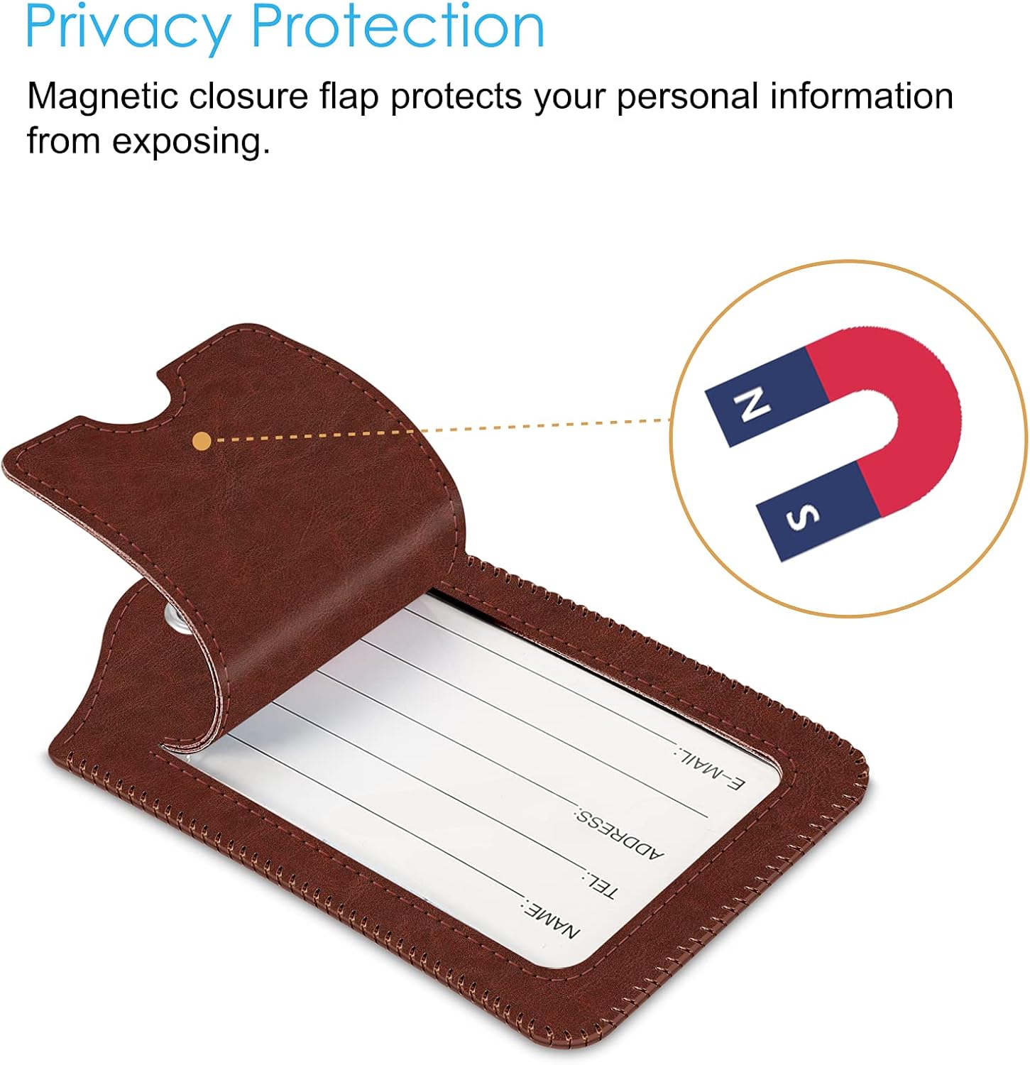 2 Pcs Luggage Tags, Fintie Privacy Cover ID Label with Stainless Steel Loop and Address Card for Travel Bag Suitcase, Retro Brown ? ? ? ? ? - Image 2