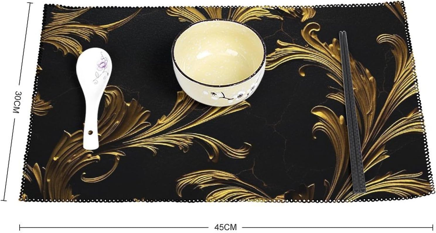 Black and Gold Placemats Set 4 Heat Resistant Place Mats Non-Slip Washable Indoor Outdoor Table Mats Table Mats for Dining Kitchen Party Measures 17.7 X 11.8Inch ? ? ? ? ? - Image 2