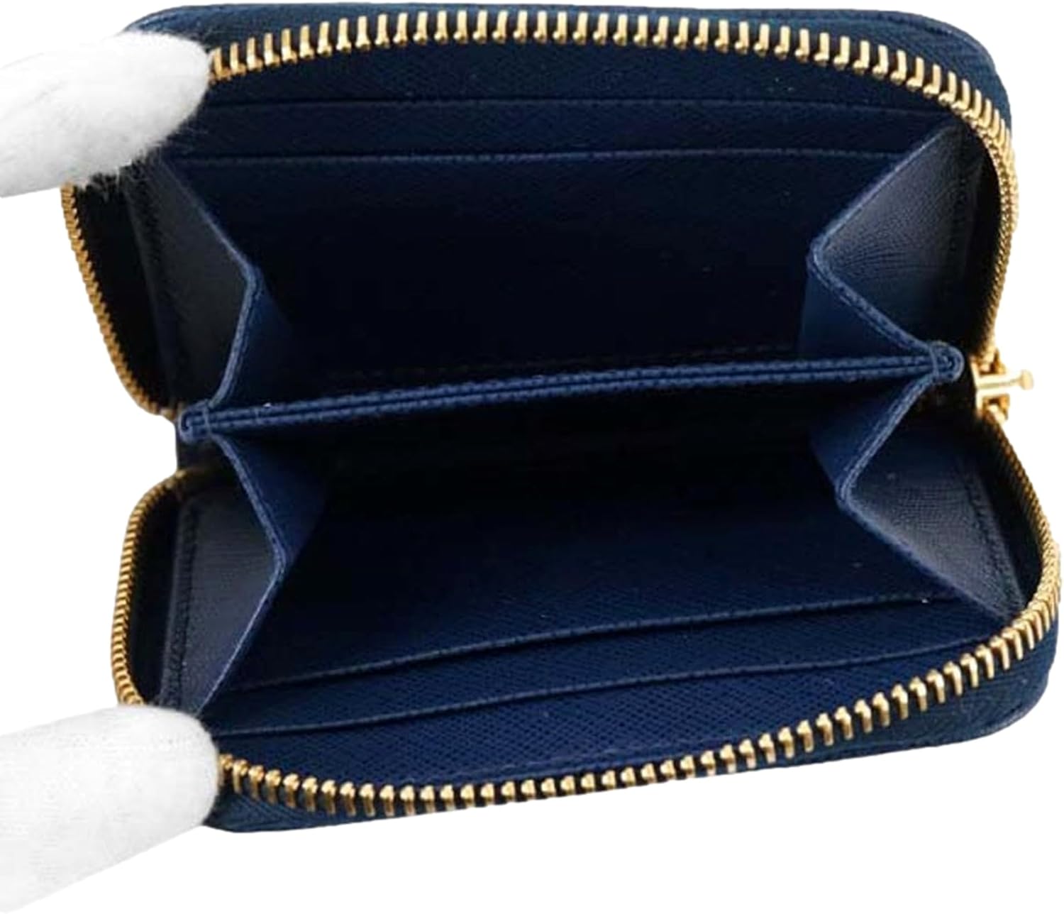 Prada Womens Zippy Coin Purse Wallet Saffiano Leather Bluette Blue Gold Logo ? ? ? ? ? - Image 3