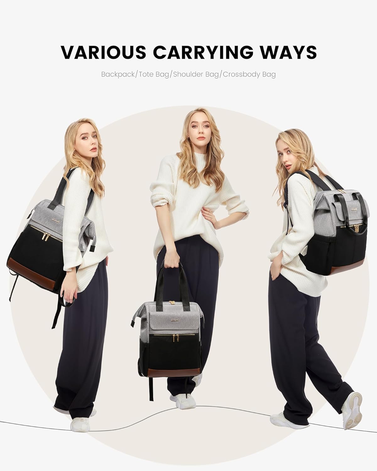 LOVEVOOK Laptop Backpack for Women, 15.6 Inch Work Laptop Bag with USB Port, Fashion Teacher Nurse Backpack Purse, Waterproof Travel Computer Backpack with Organizer Bag, 2PCS, Grey-Black ? ? ? ? ? - Image 6