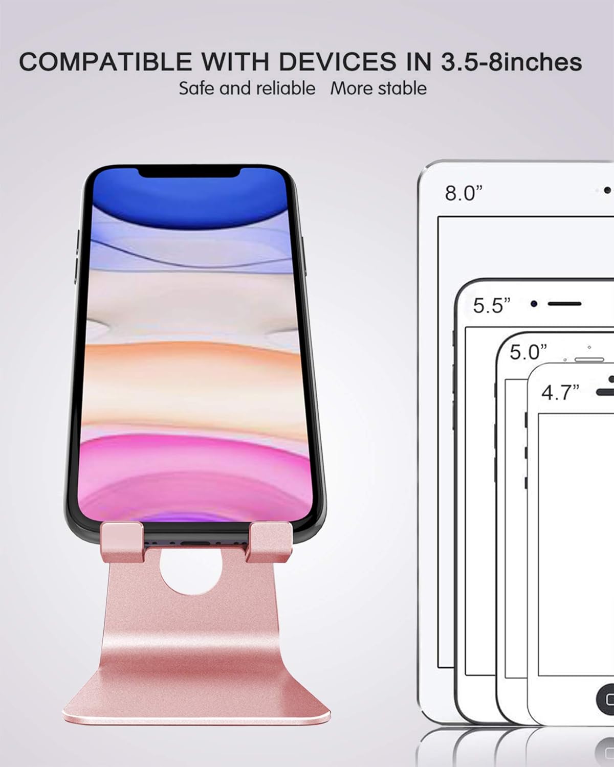 CreaDream Adjustable Cell Phone Stand, Phone Stand, Cradle, Dock, Holder, Aluminum Desktop Stand Compatible with Phone 16 15 14 13 12 11 Pro Max Plus SE, Accessories Desk, All Mobile Phones-Rose Gold - Image 6
