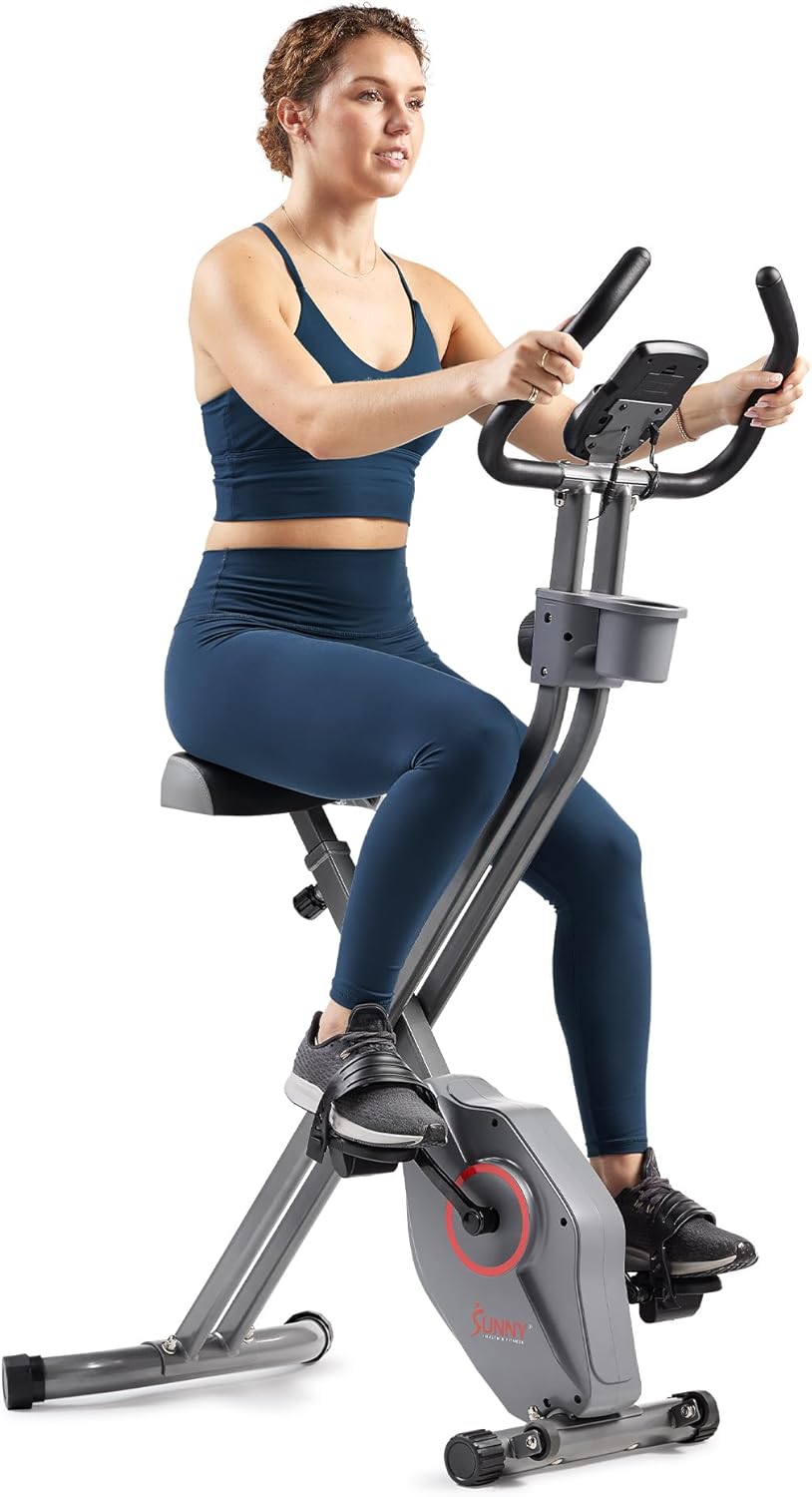 Sunny Health & Fitness Smart Folding X-Bike, Portable Compact Exercise Bike for Indoor Cycling Workout, Home Cardio Training Machine, Free SunnyFit App Bluetooth Connect, Optional Foldable Recumbent ? ? ? ? ?