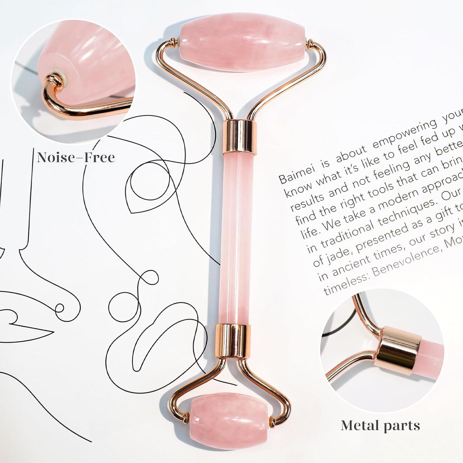 BAIMEI IcyMe Jade Roller & Gua Sha, Face Roller Redness Reducing Skin Care Tools, Self Care Pink Gift for Men Women, Massager for Face, Eyes, Neck, Relieve Fine Lines and Wrinkles - Rose Quartz ? ? ? ? ? - Image 3