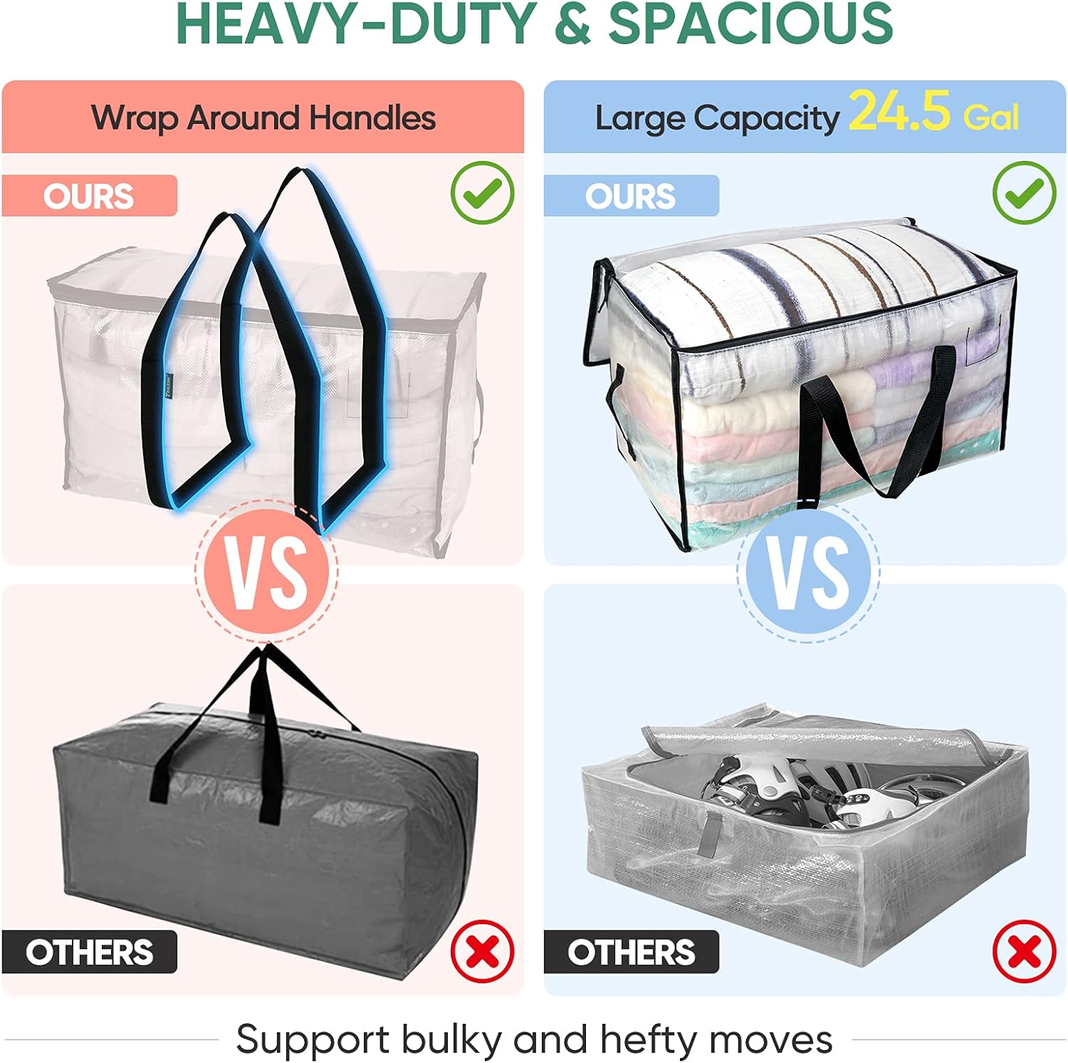 BALEINE 6-Pack Oversized Moving Bags with Reinforced Handles, Heavy-Duty Storage Tote for Clothes, Moving Supplies (Clear, 6-Pack) ? ? ? ? ? - Image 4